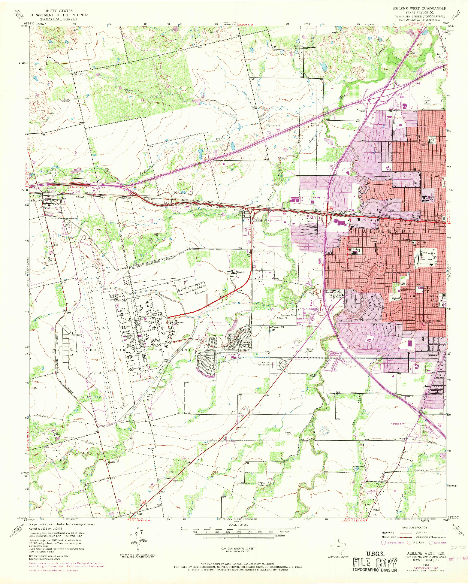 USGS 1:24000-SCALE QUADRANGLE FOR ABILENE WEST, TX 1957