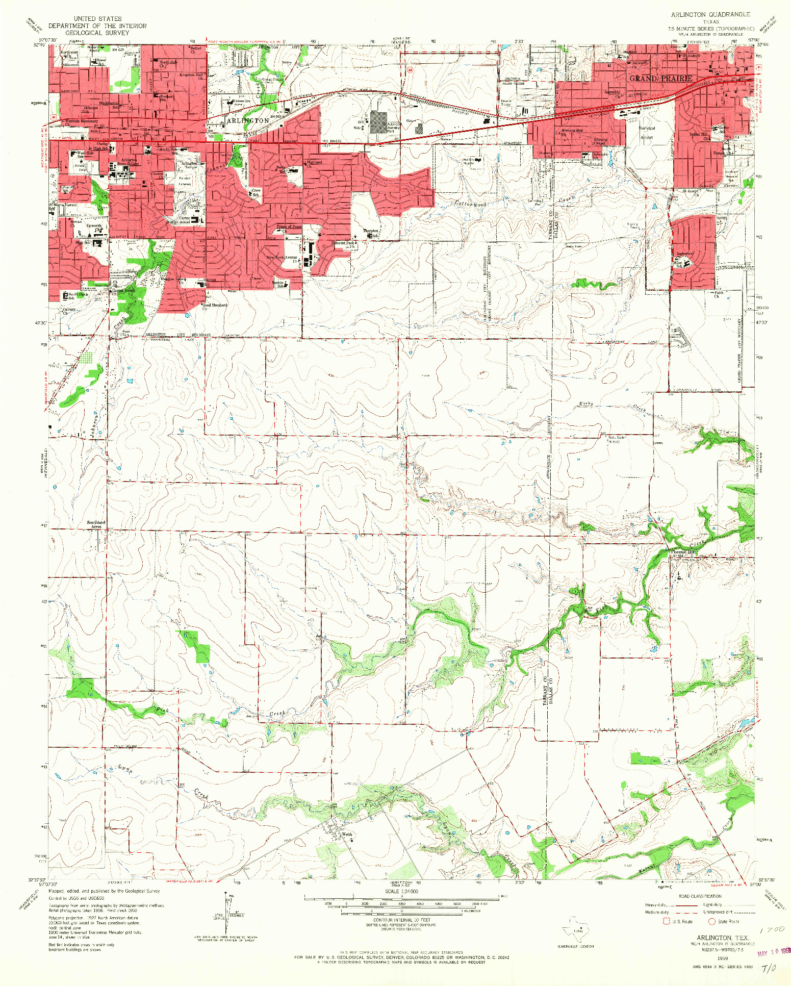 USGS 1:24000-SCALE QUADRANGLE FOR ARLINGTON, TX 1959