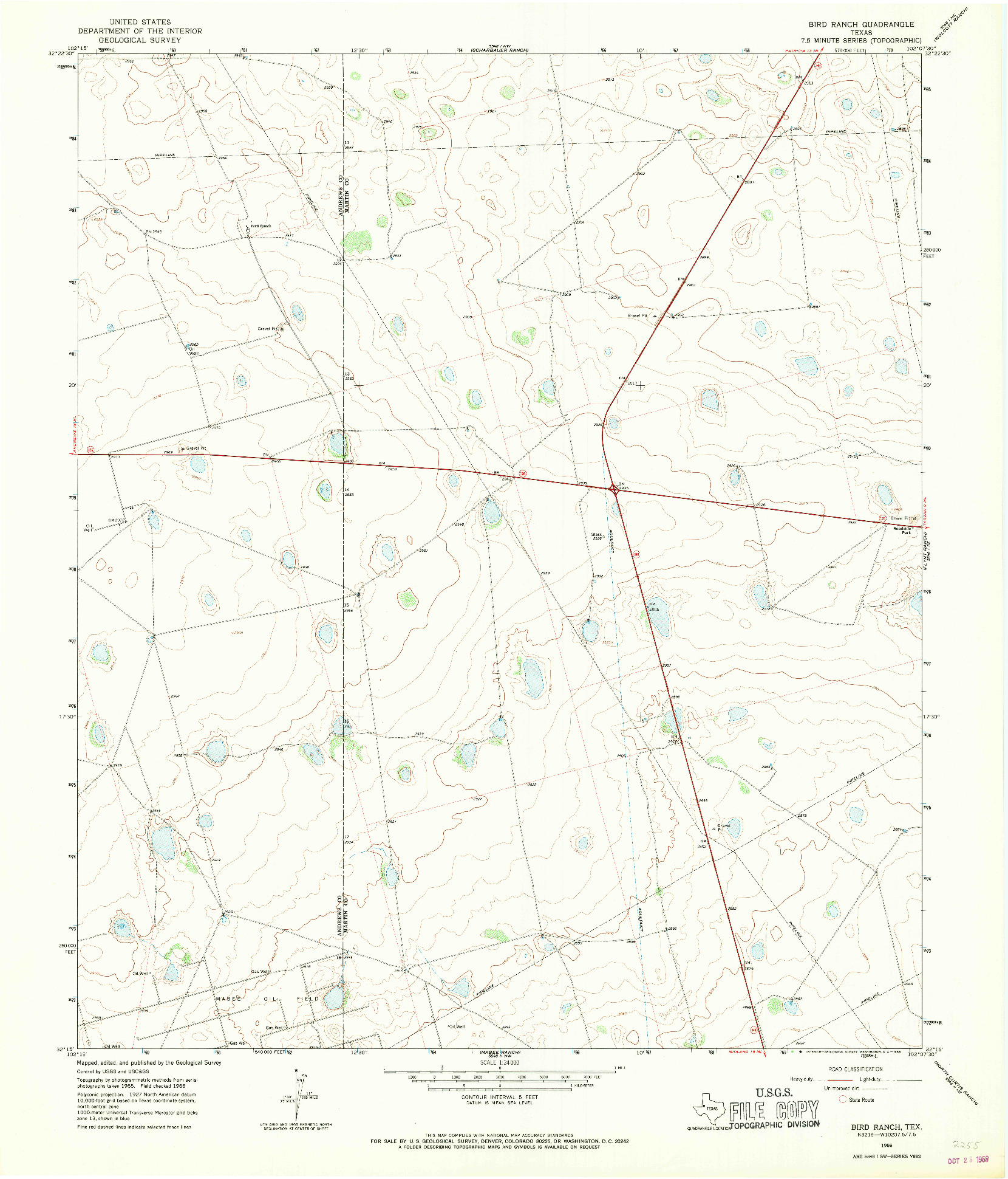 USGS 1:24000-SCALE QUADRANGLE FOR BIRD RANCH, TX 1966