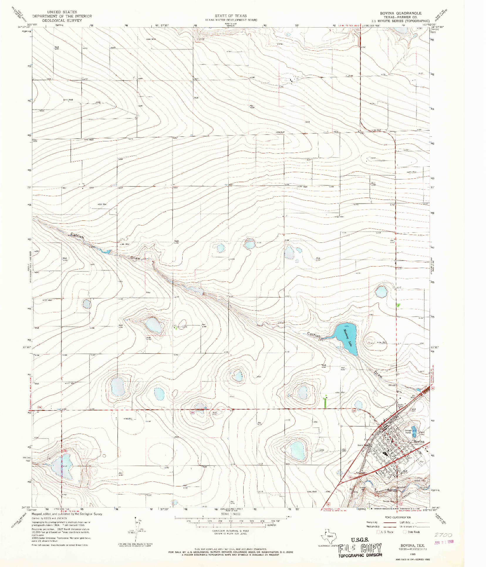 USGS 1:24000-SCALE QUADRANGLE FOR BOVINA, TX 1965