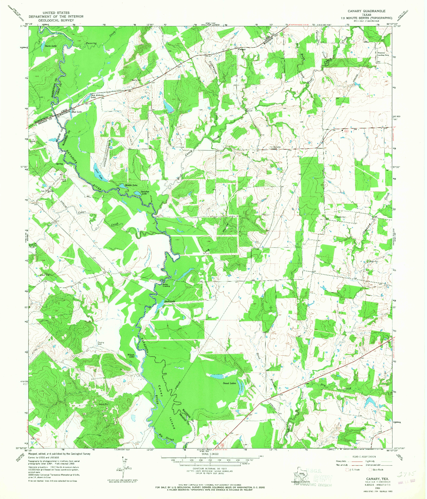 USGS 1:24000-SCALE QUADRANGLE FOR CANARY, TX 1965