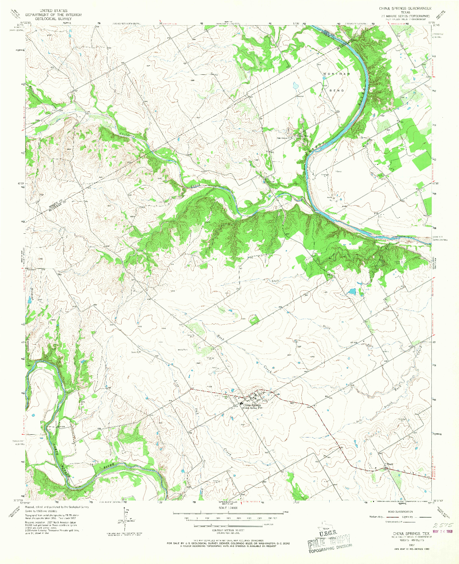 USGS 1:24000-SCALE QUADRANGLE FOR CHINA SPRINGS, TX 1957