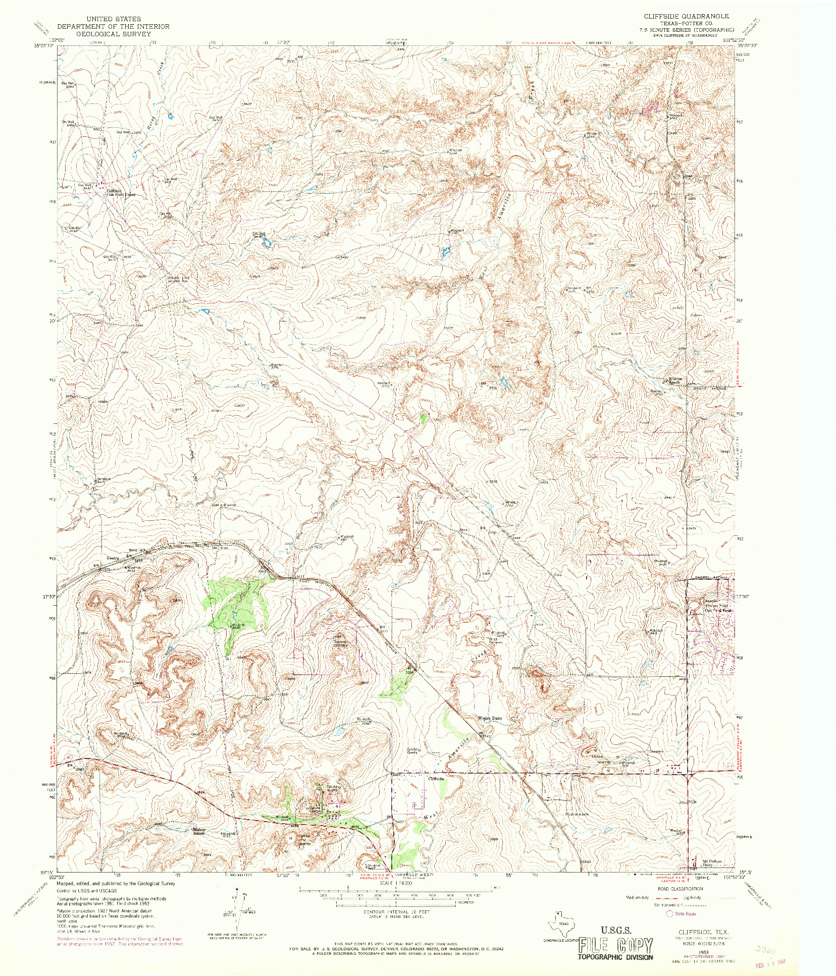 USGS 1:24000-SCALE QUADRANGLE FOR CLIFFSIDE, TX 1953