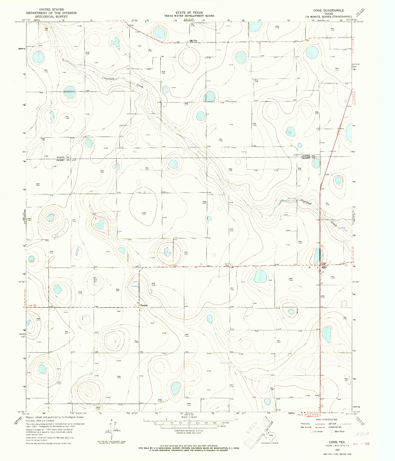USGS 1:24000-SCALE QUADRANGLE FOR CONE, TX 1965