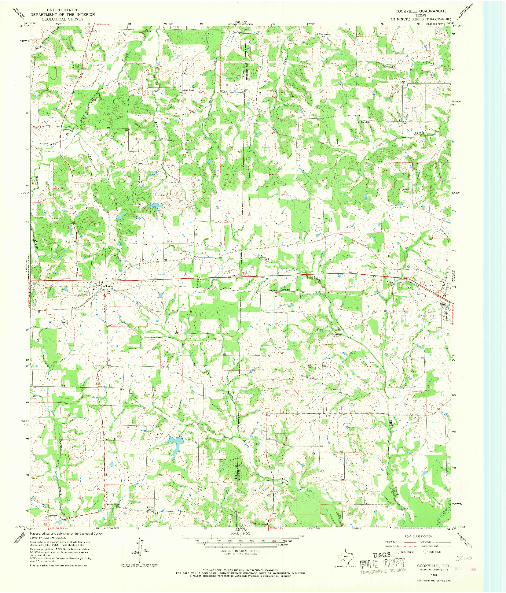 USGS 1:24000-SCALE QUADRANGLE FOR COOKVILLE, TX 1965