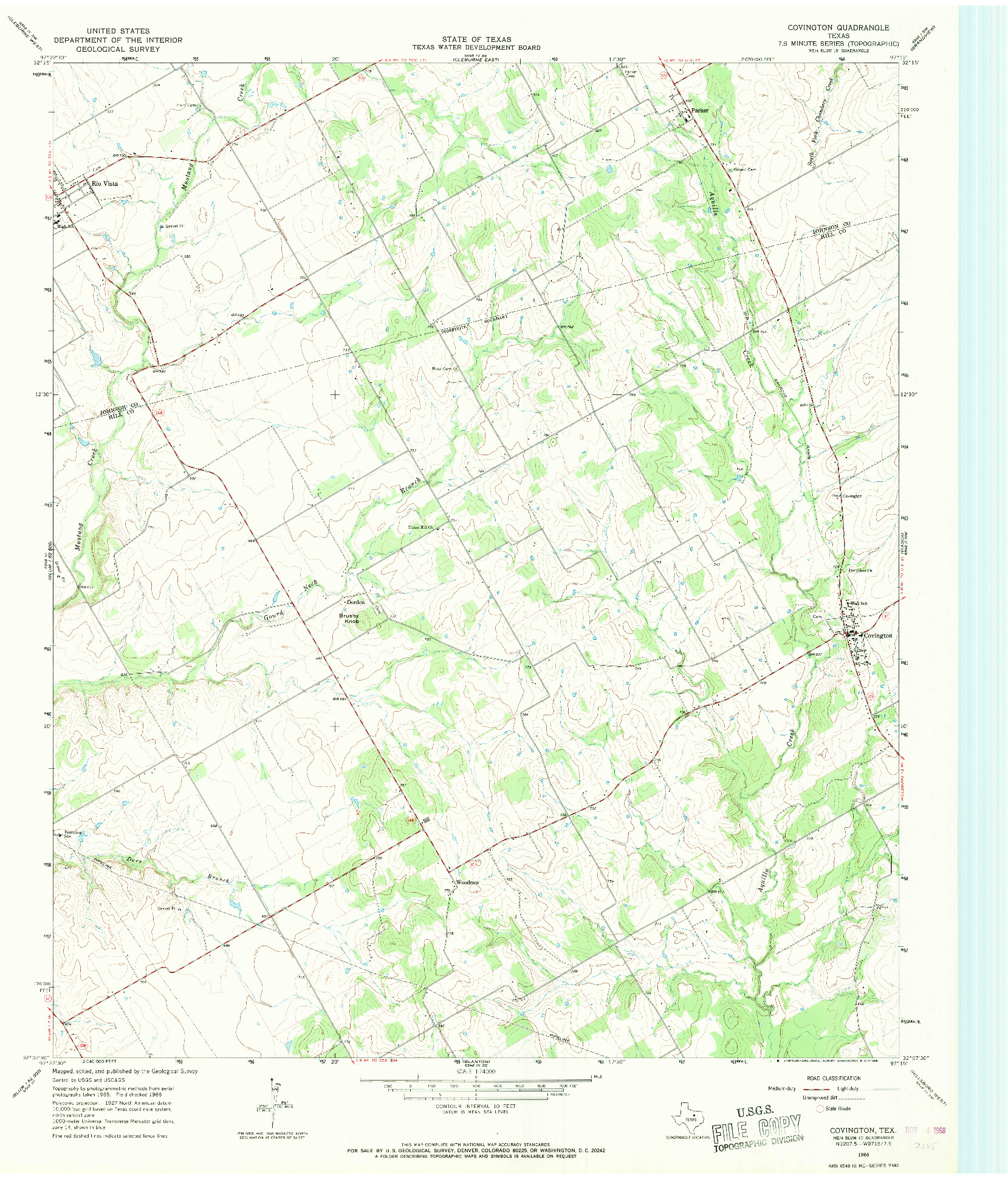USGS 1:24000-SCALE QUADRANGLE FOR COVINGTON, TX 1966