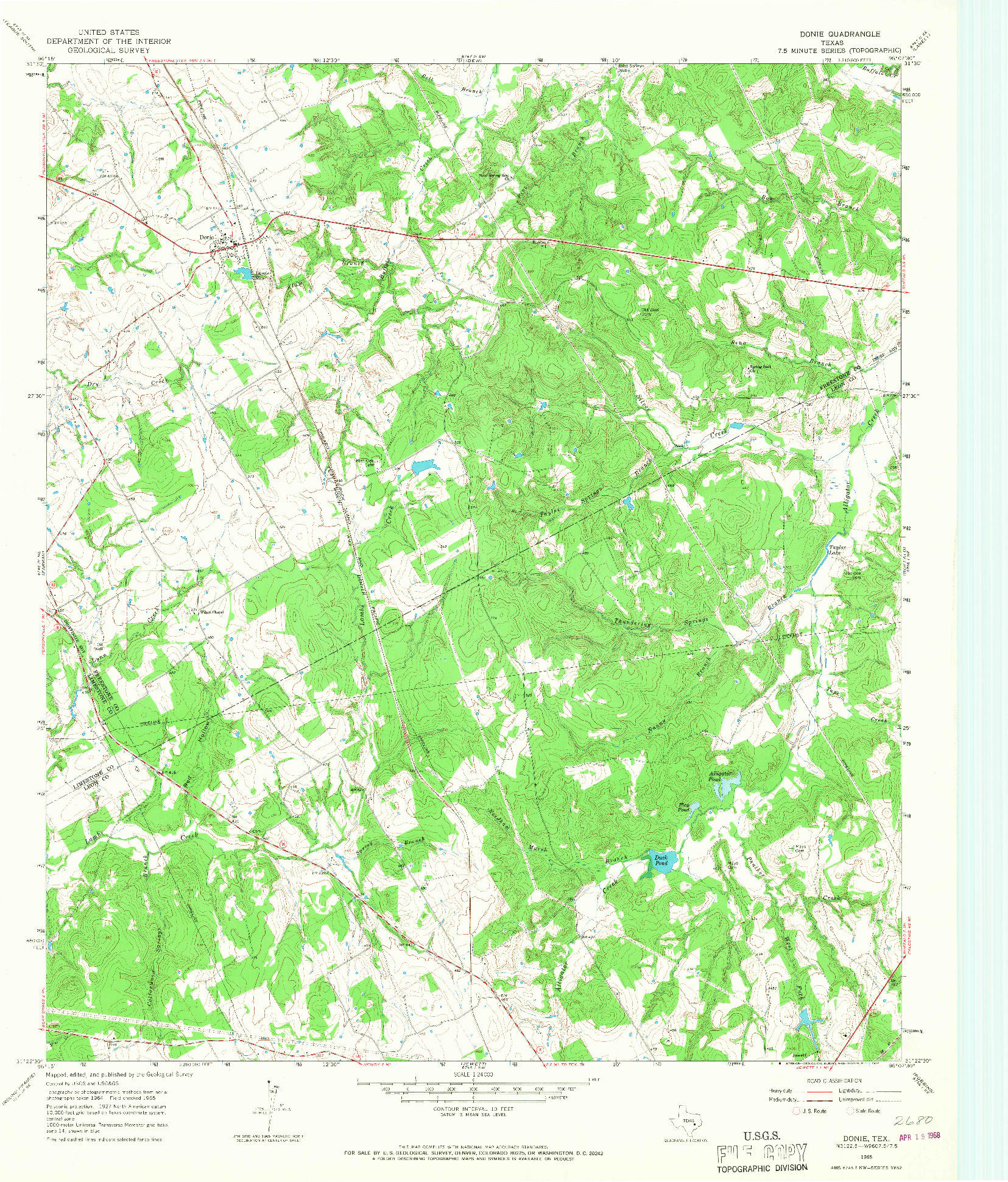 USGS 1:24000-SCALE QUADRANGLE FOR DONIE, TX 1965