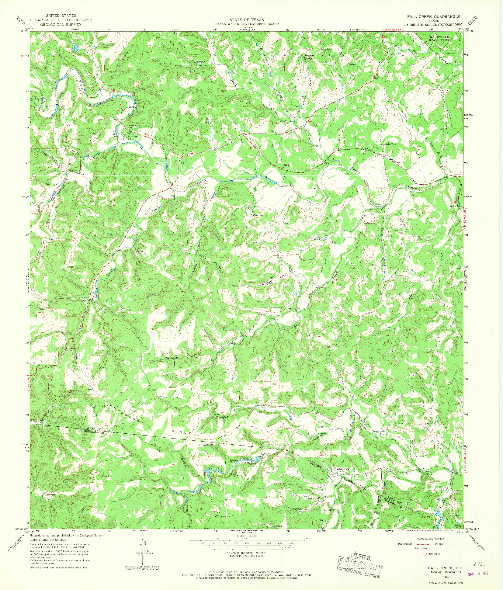 USGS 1:24000-SCALE QUADRANGLE FOR FALL CREEK, TX 1964