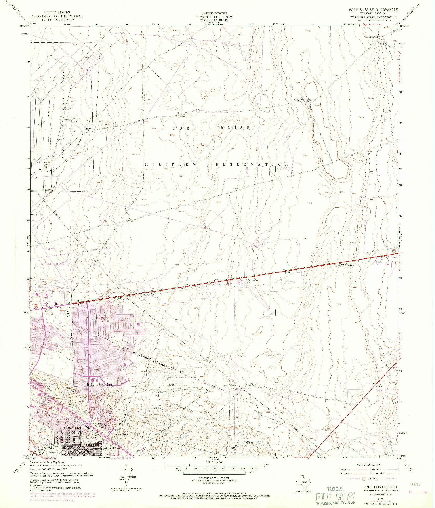 USGS 1:24000-SCALE QUADRANGLE FOR FORT BLISS SE, TX 1955