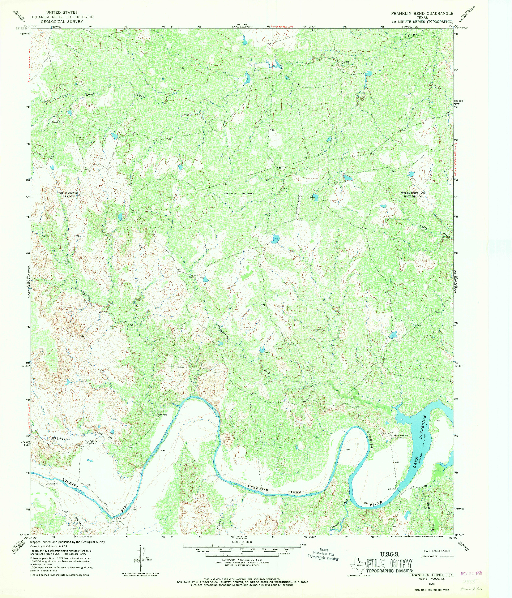 USGS 1:24000-SCALE QUADRANGLE FOR FRANKLIN BEND, TX 1966