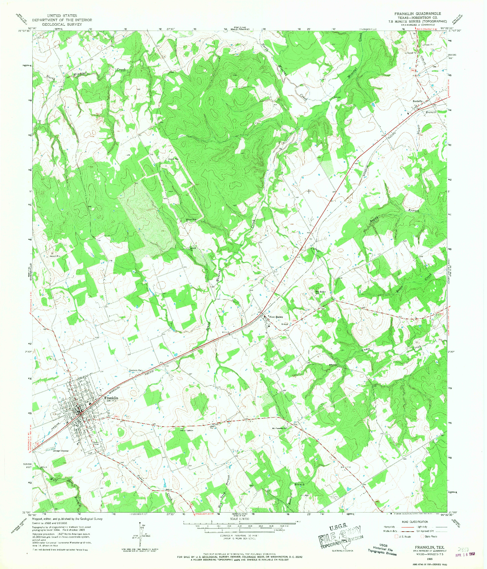 USGS 1:24000-SCALE QUADRANGLE FOR FRANKLIN, TX 1965