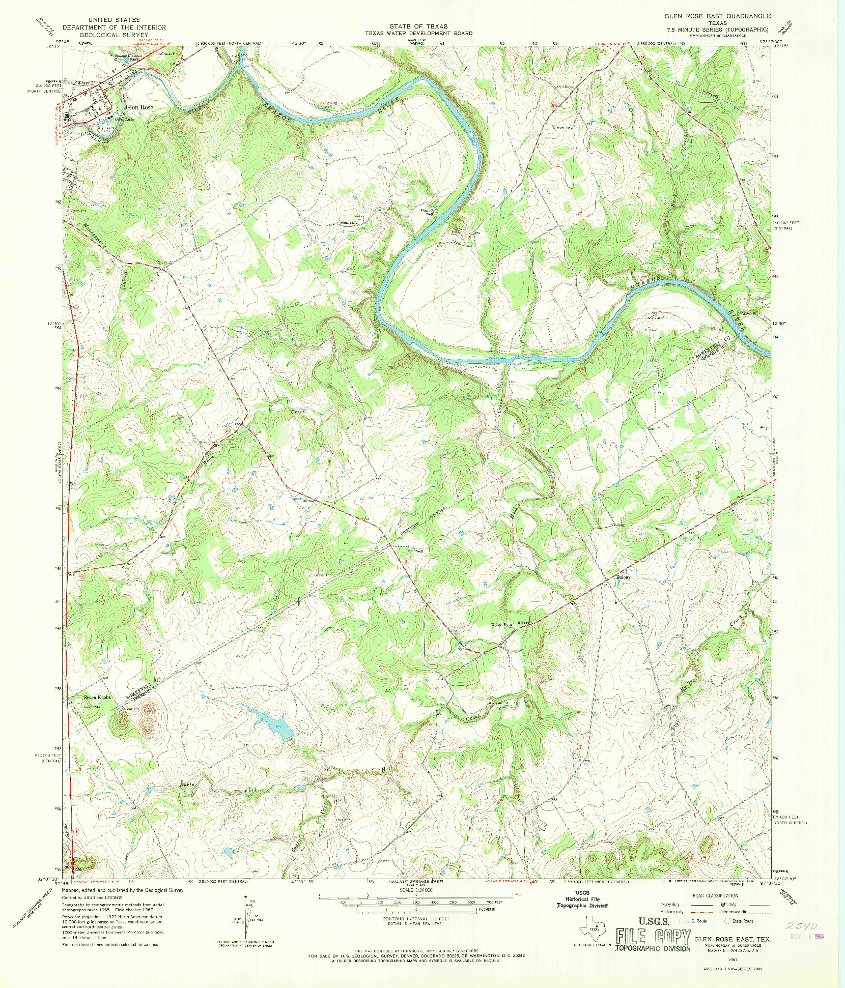 USGS 1:24000-SCALE QUADRANGLE FOR GLEN ROSE EAST, TX 1967