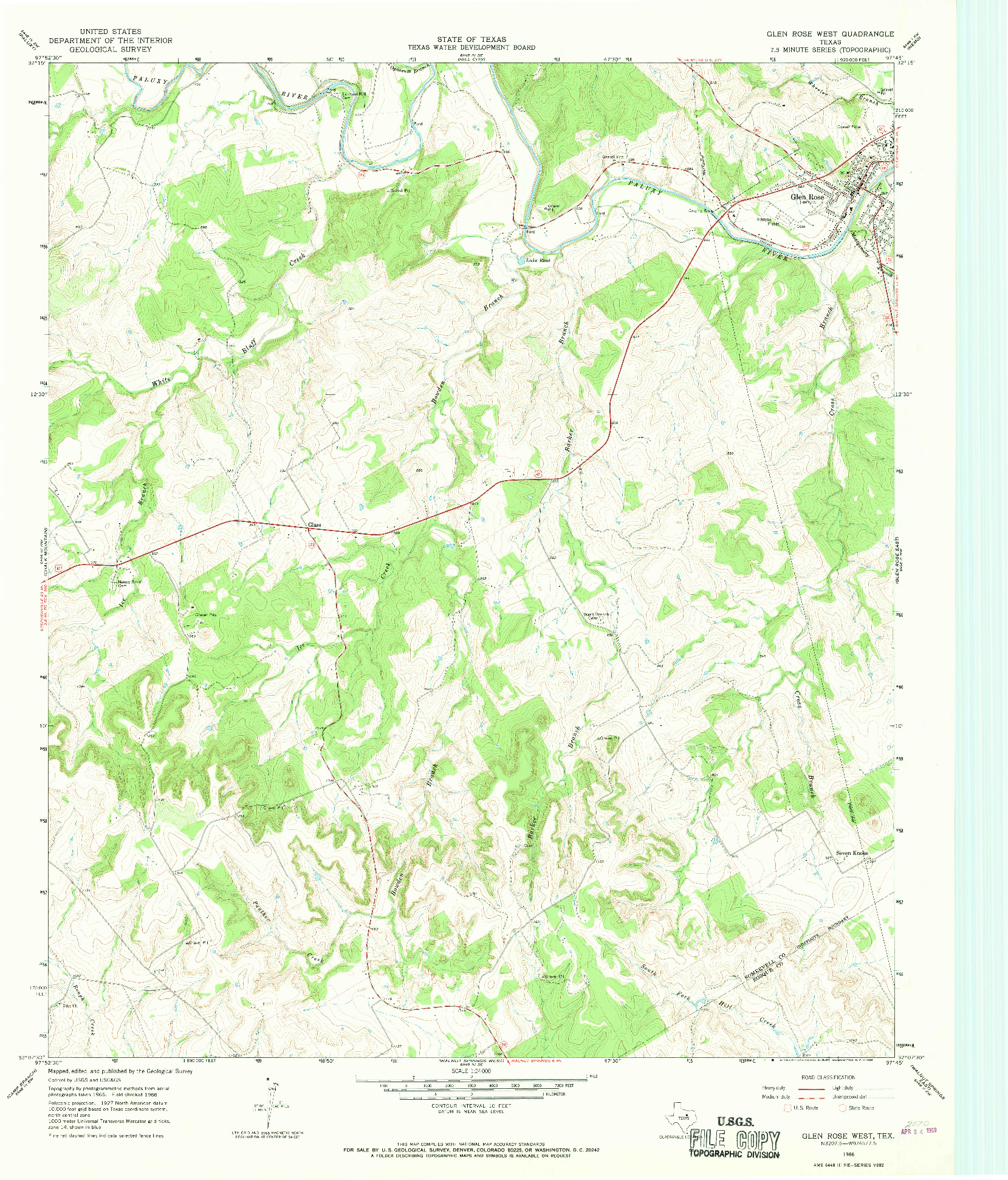 USGS 1:24000-SCALE QUADRANGLE FOR GLEN ROSE WEST, TX 1966