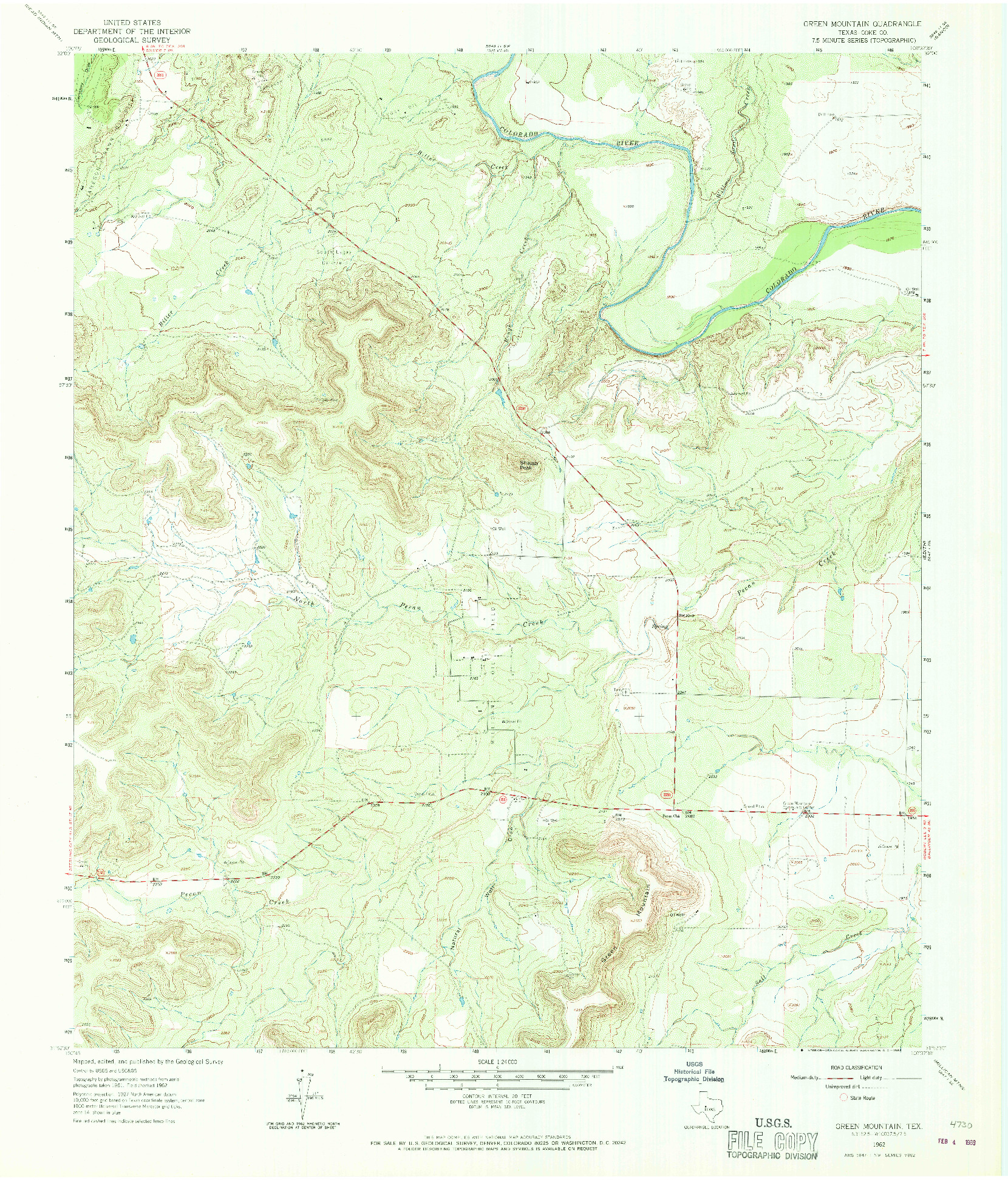 USGS 1:24000-SCALE QUADRANGLE FOR GREEN MOUNTAIN, TX 1962