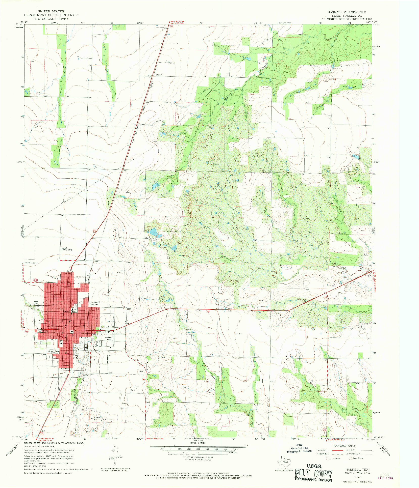 USGS 1:24000-SCALE QUADRANGLE FOR HASKELL, TX 1966