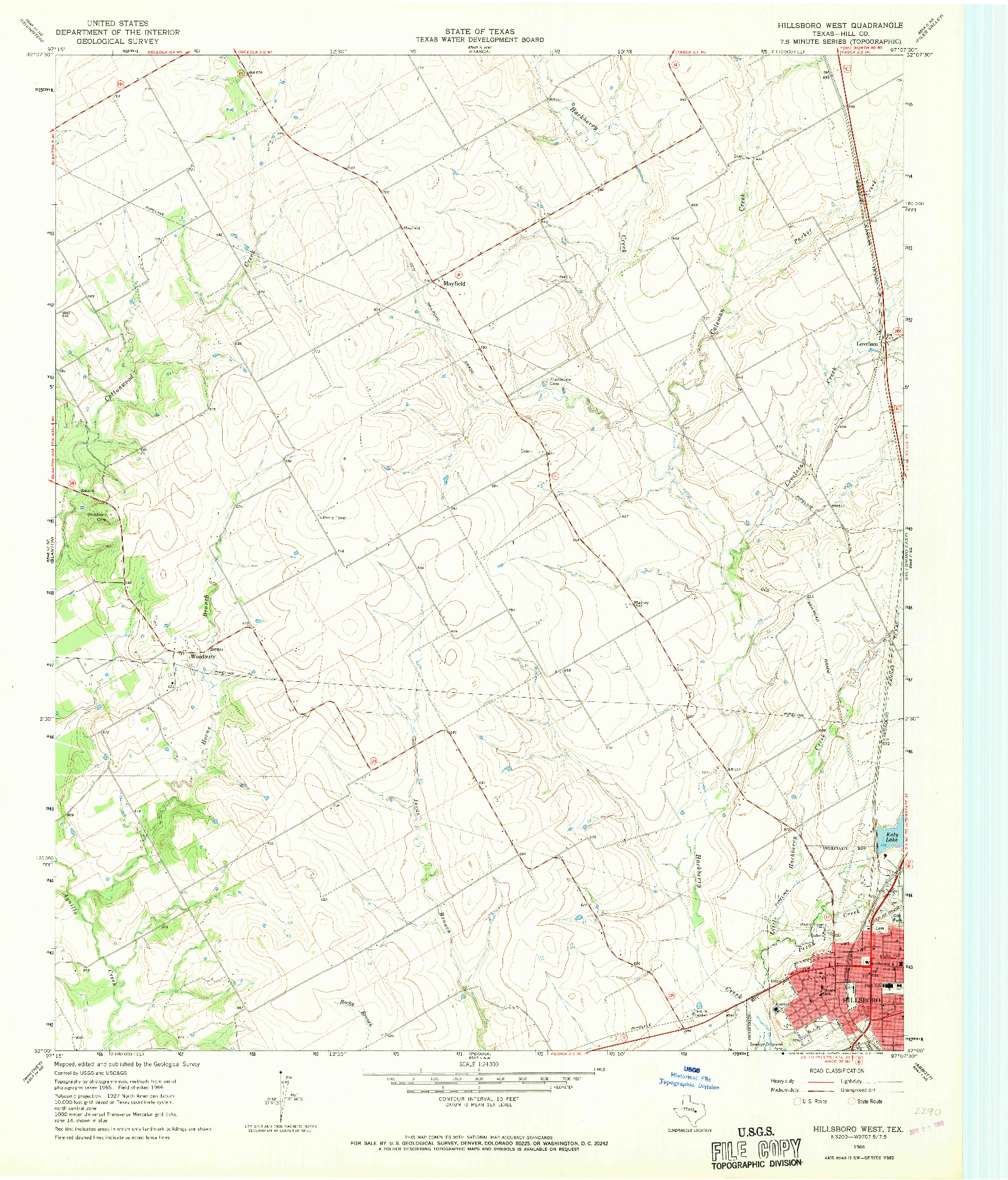 USGS 1:24000-SCALE QUADRANGLE FOR HILLSBORO WEST, TX 1966