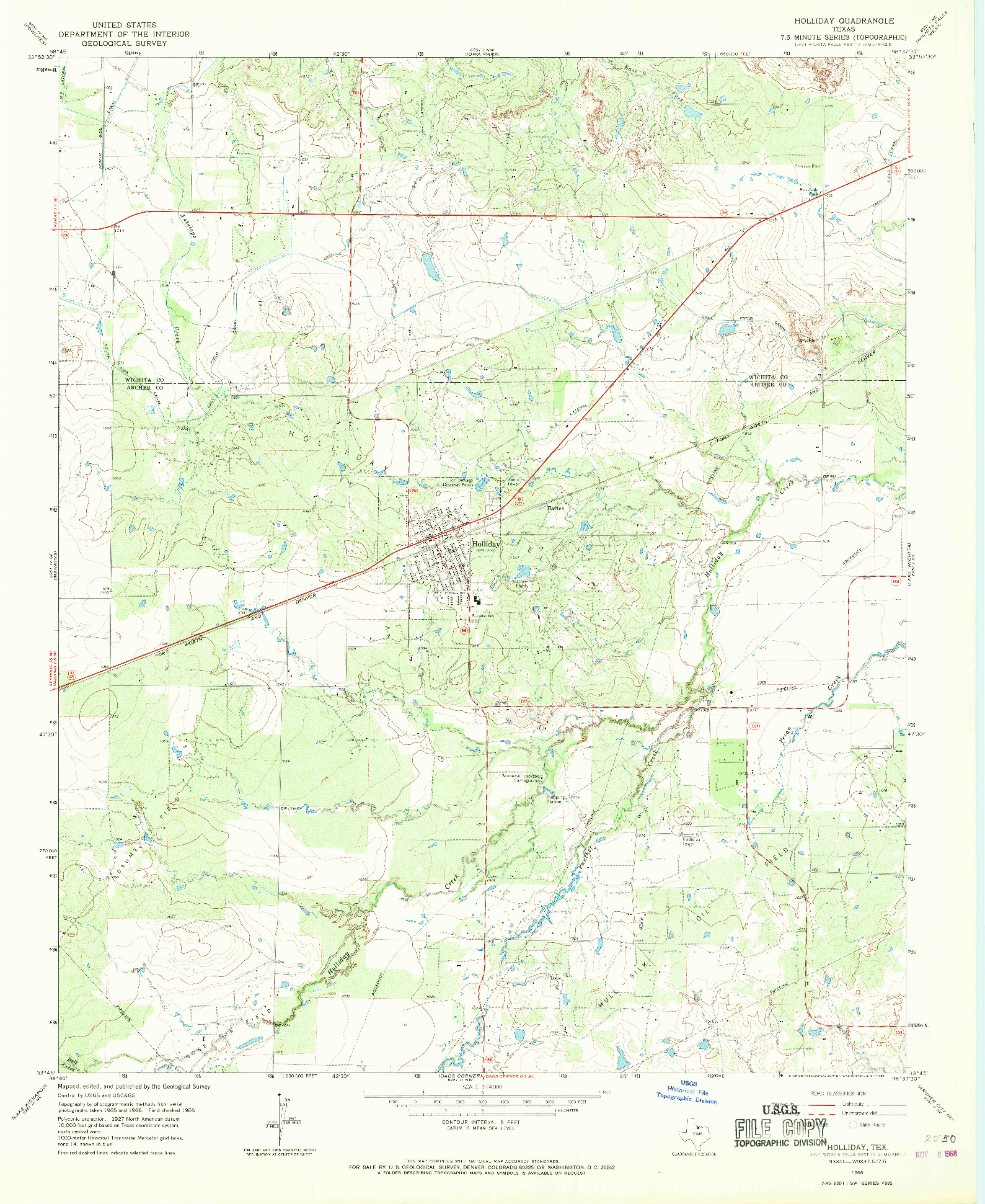 USGS 1:24000-SCALE QUADRANGLE FOR HOLLIDAY, TX 1966