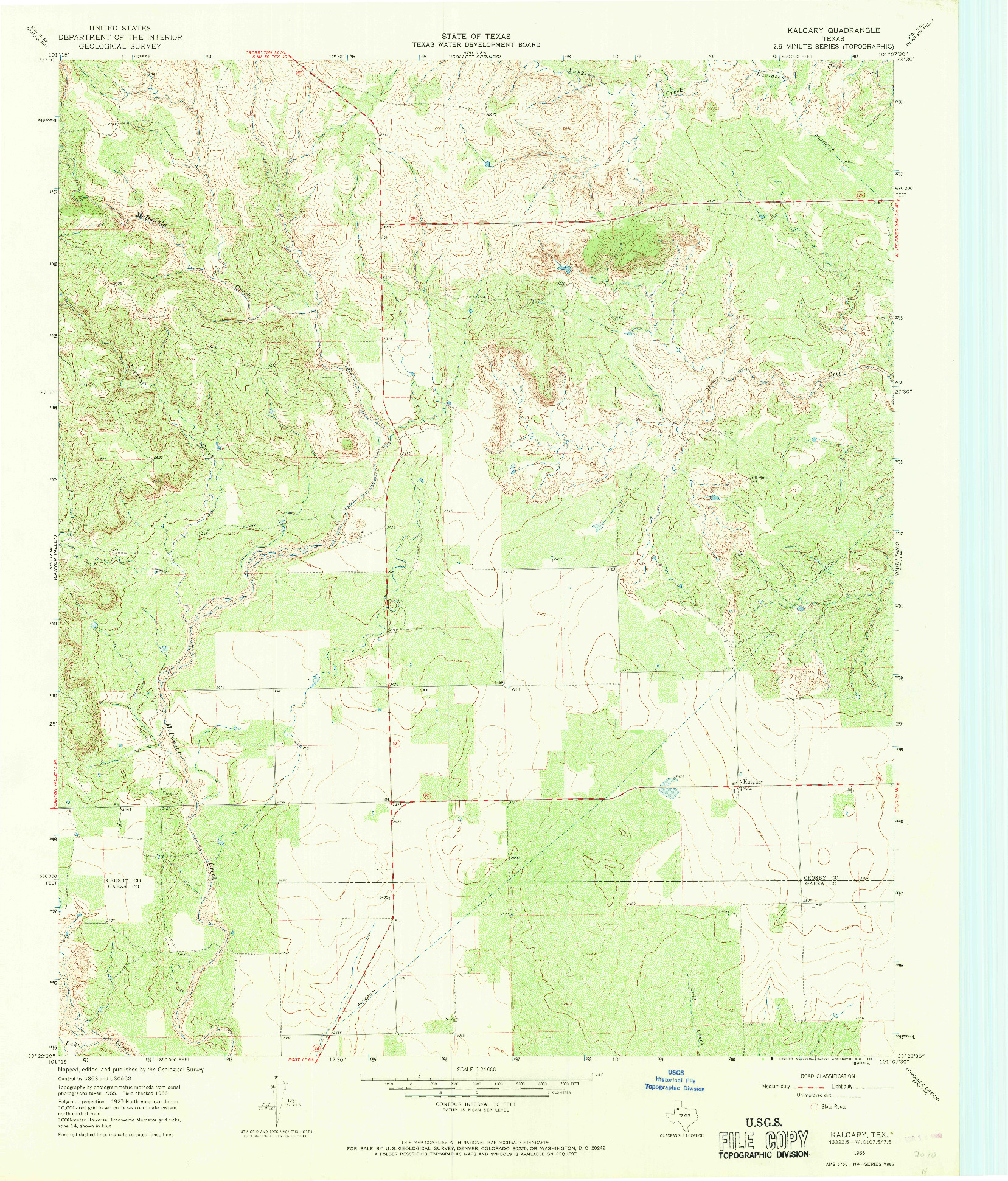 USGS 1:24000-SCALE QUADRANGLE FOR KALGARY, TX 1966