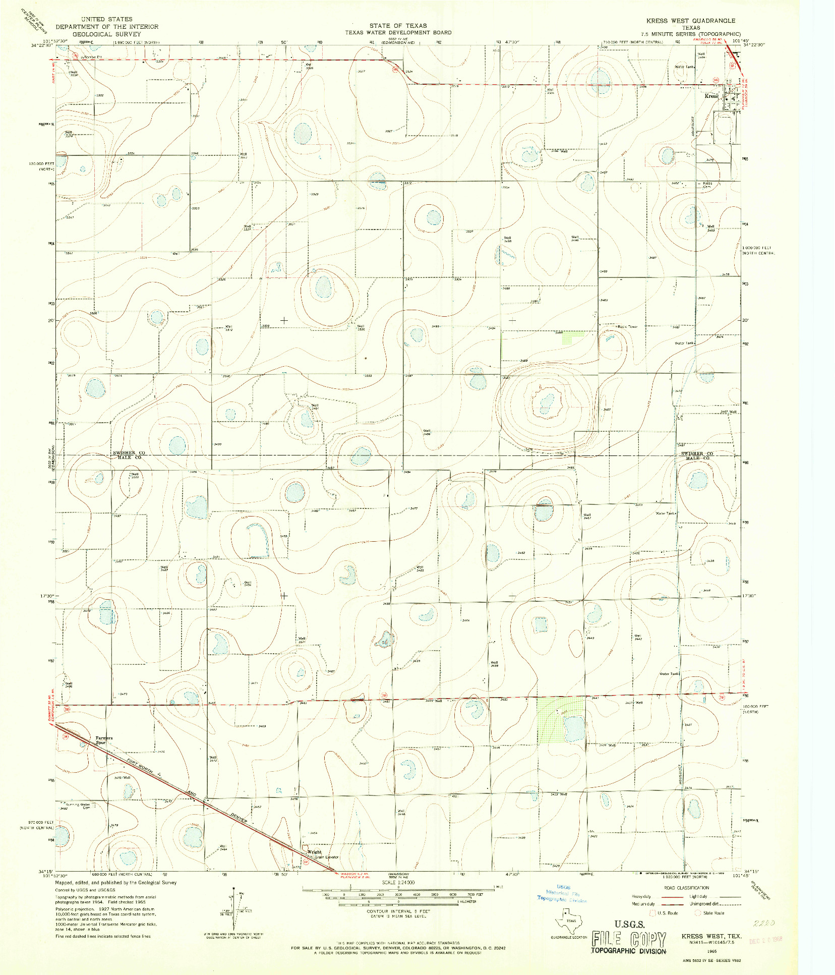 USGS 1:24000-SCALE QUADRANGLE FOR KRESS WEST, TX 1965