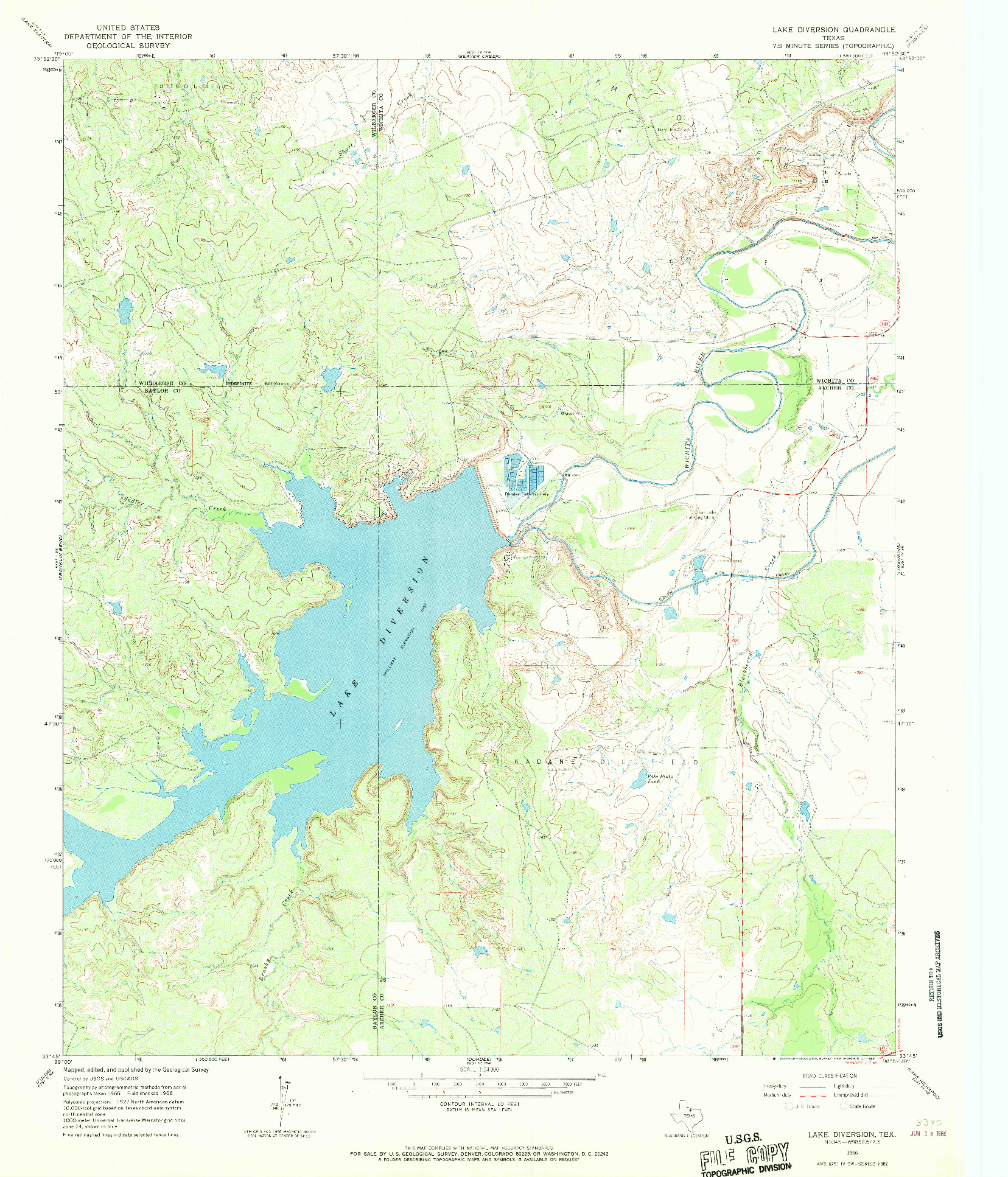 USGS 1:24000-SCALE QUADRANGLE FOR LAKE DIVERSION, TX 1966