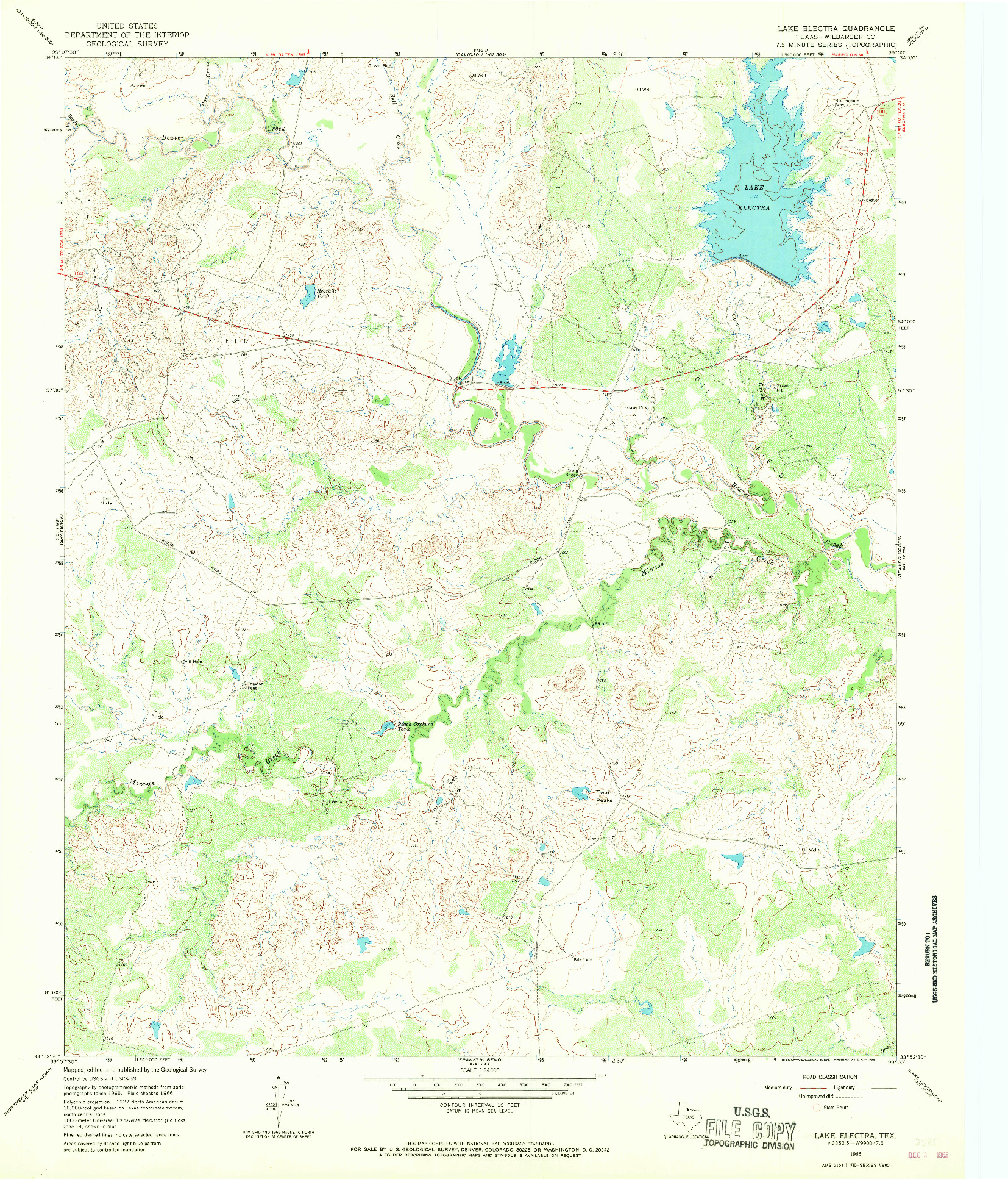 USGS 1:24000-SCALE QUADRANGLE FOR LAKE ELECTRA, TX 1966
