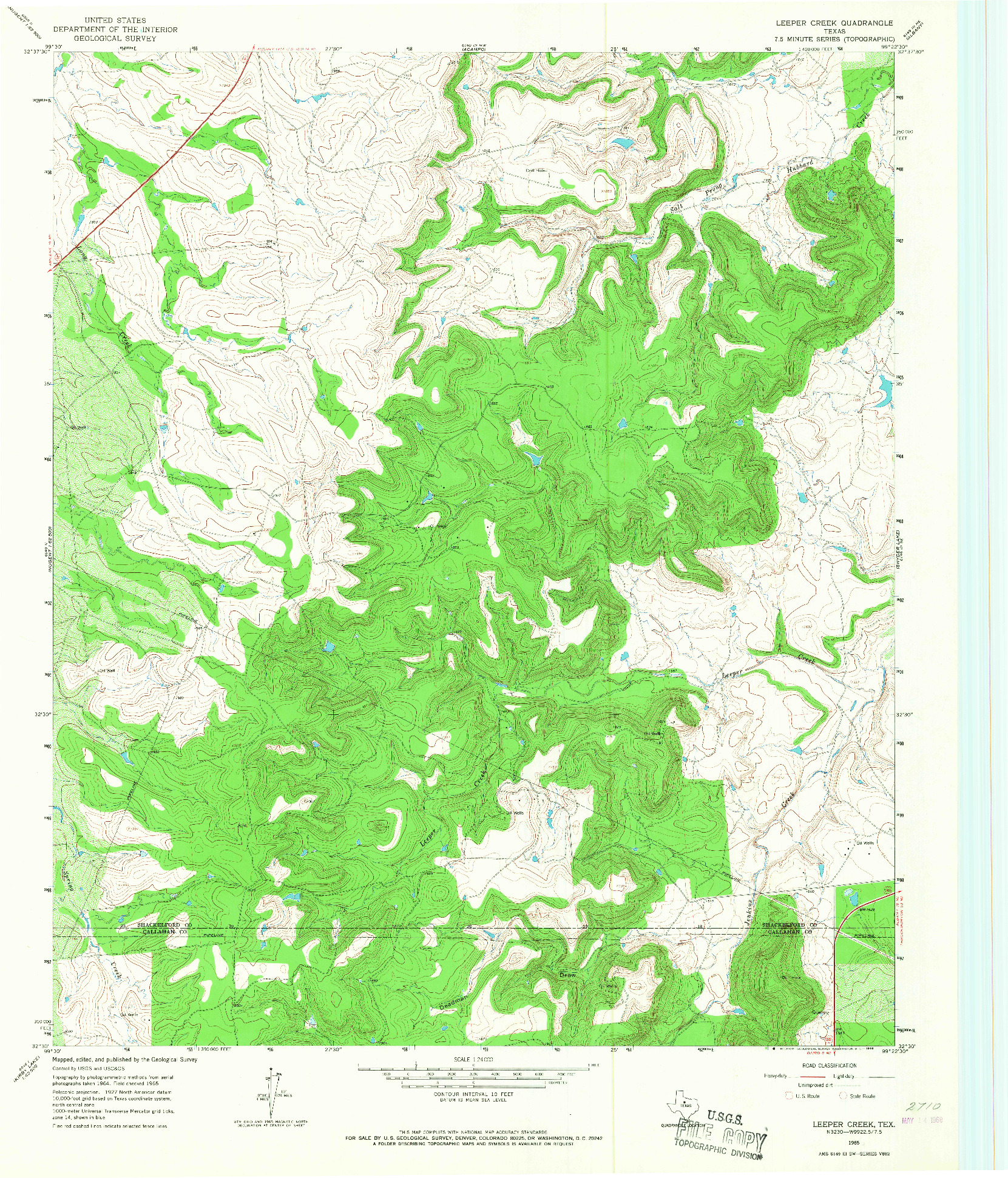 USGS 1:24000-SCALE QUADRANGLE FOR LEEPER CREEK, TX 1965