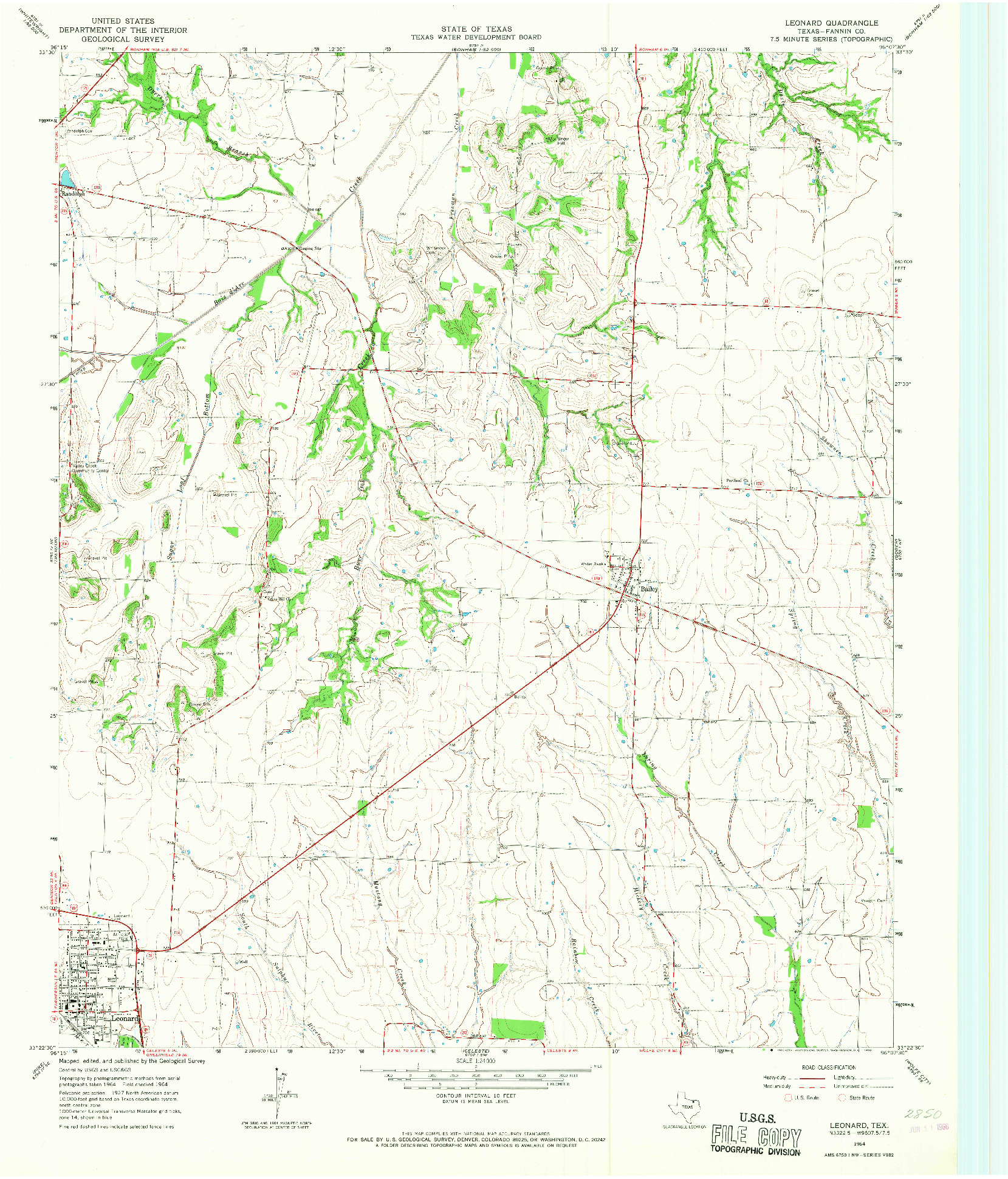 USGS 1:24000-SCALE QUADRANGLE FOR LEONARD, TX 1964