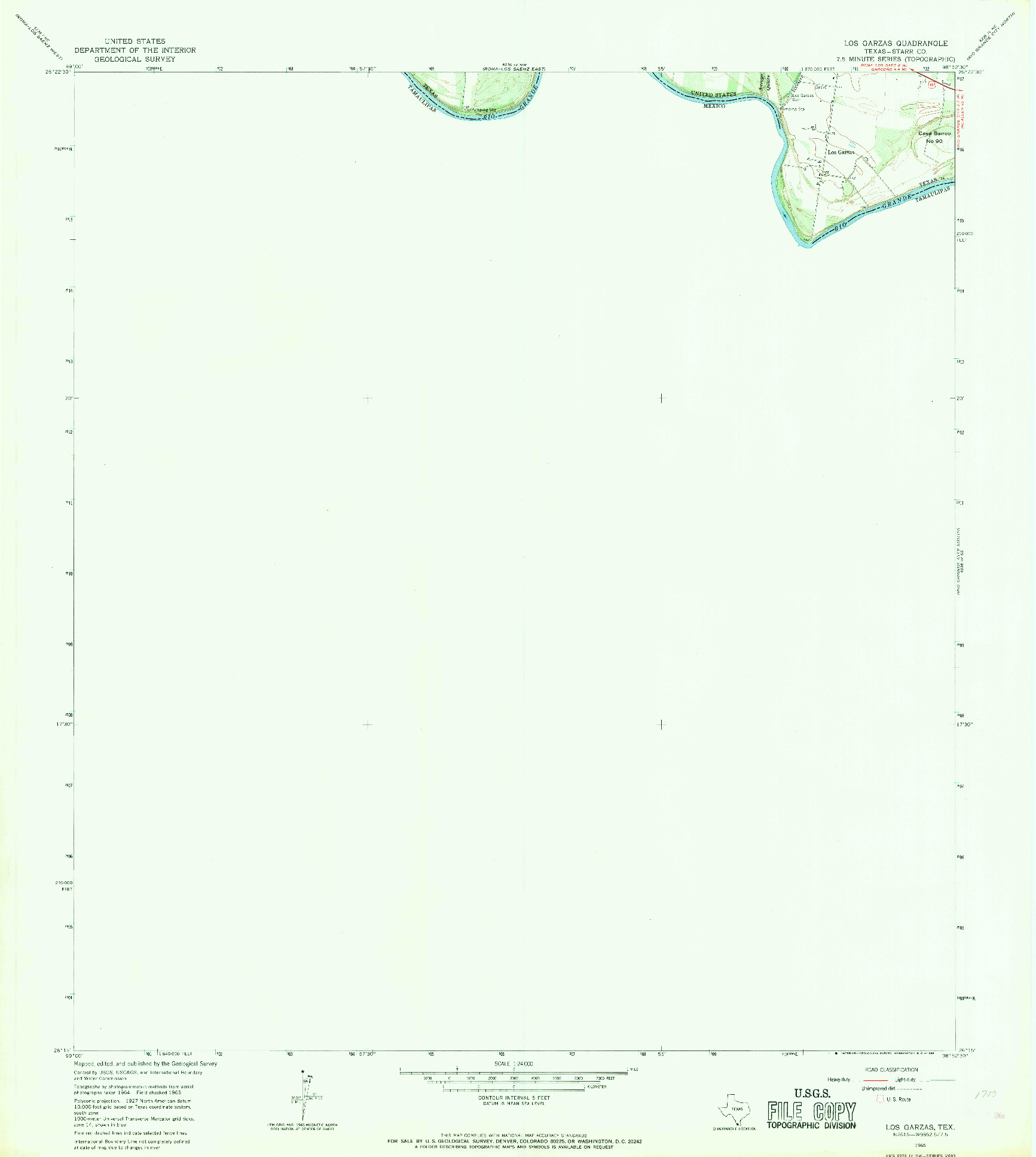 USGS 1:24000-SCALE QUADRANGLE FOR LOS GARZAS, TX 1965
