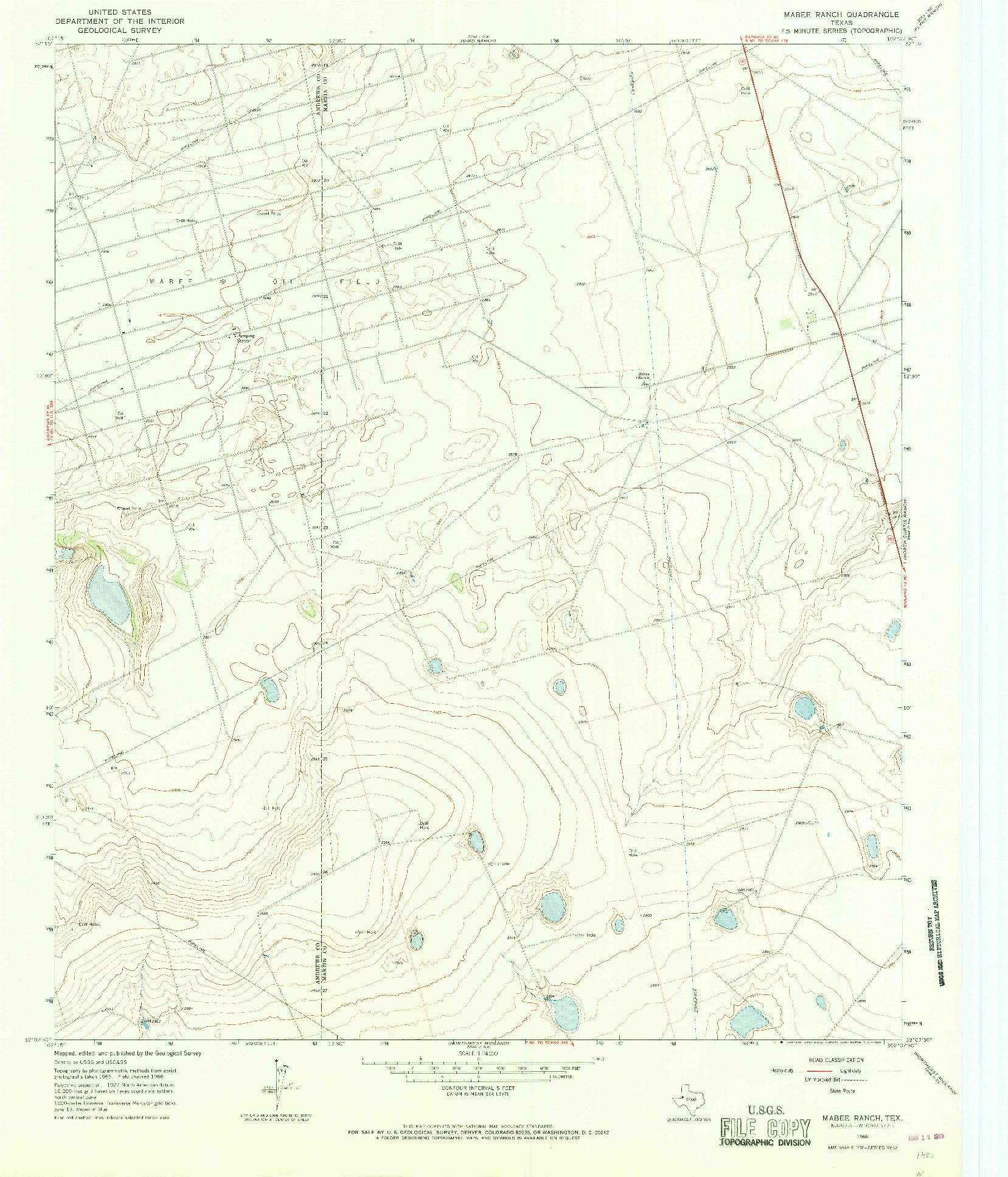 USGS 1:24000-SCALE QUADRANGLE FOR MABEE RANCH, TX 1966