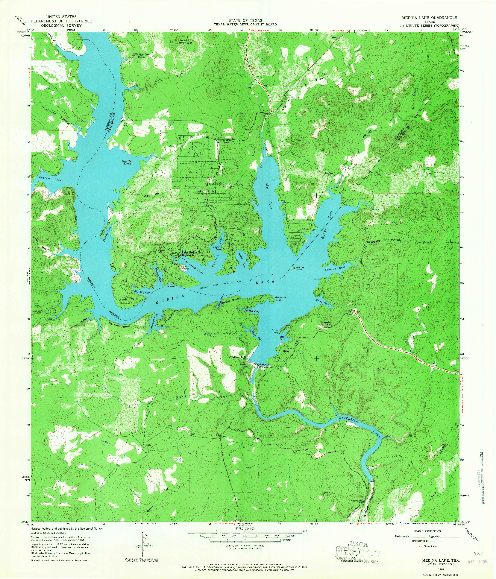 USGS 1:24000-SCALE QUADRANGLE FOR MEDINA LAKE, TX 1964