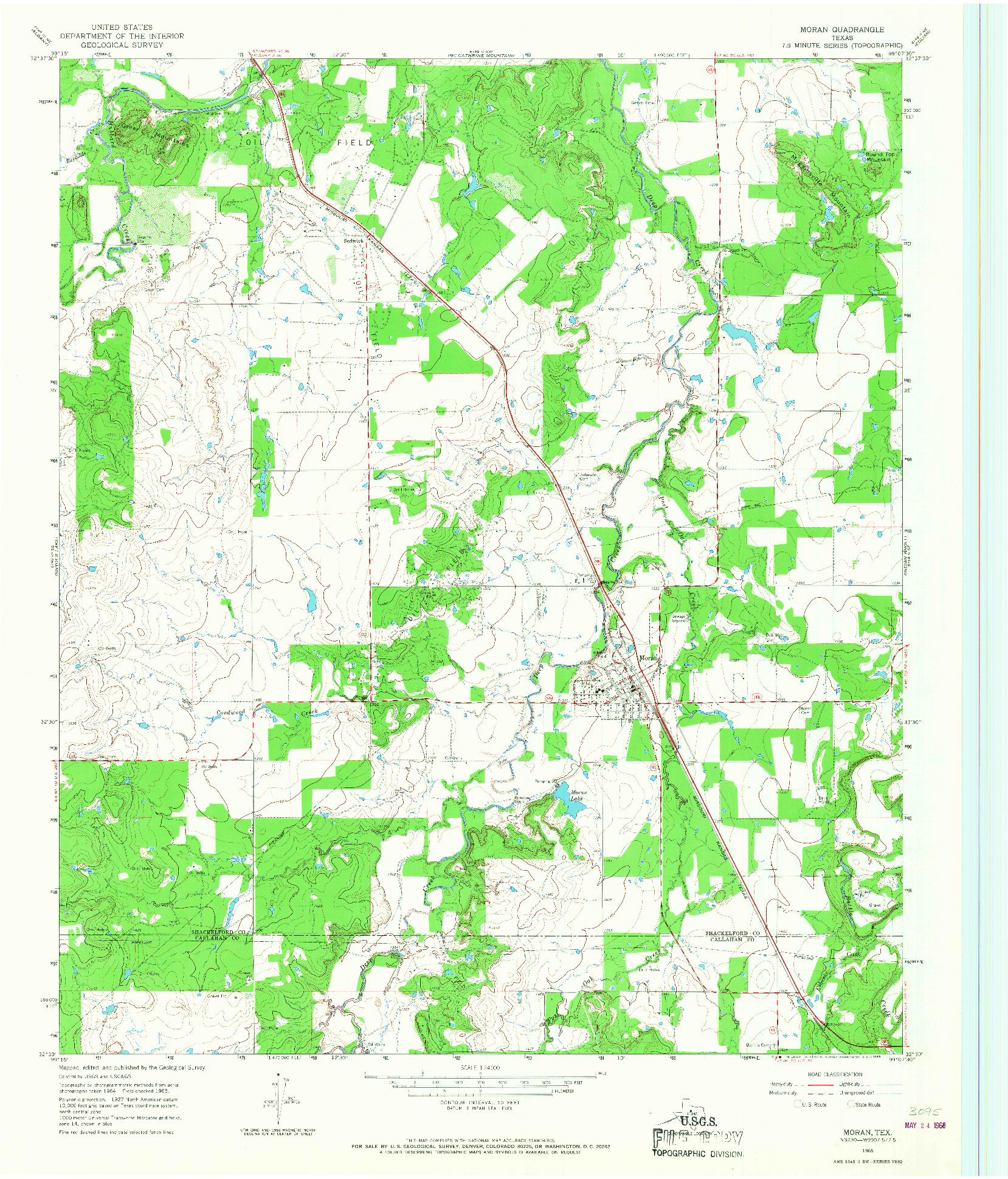 USGS 1:24000-SCALE QUADRANGLE FOR MORAN, TX 1965