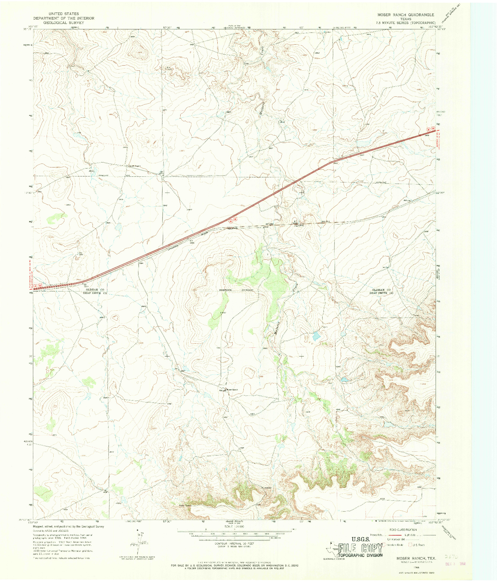 USGS 1:24000-SCALE QUADRANGLE FOR MOSER RANCH, TX 1966