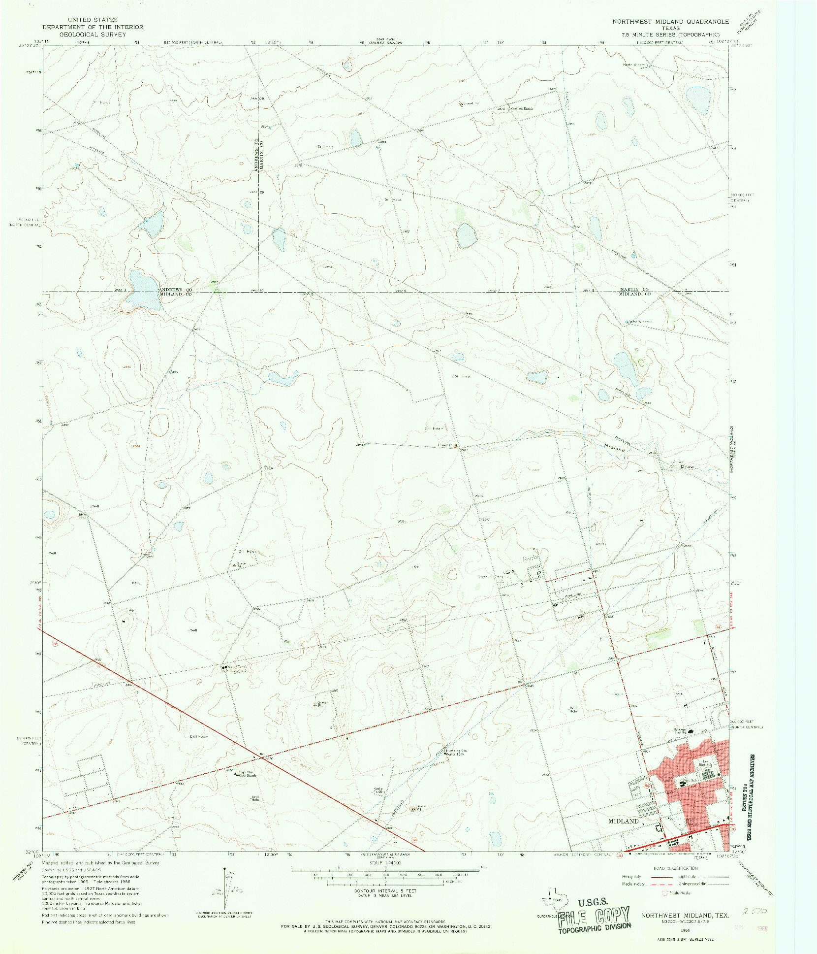 USGS 1:24000-SCALE QUADRANGLE FOR NORTHWEST MIDLAND, TX 1966