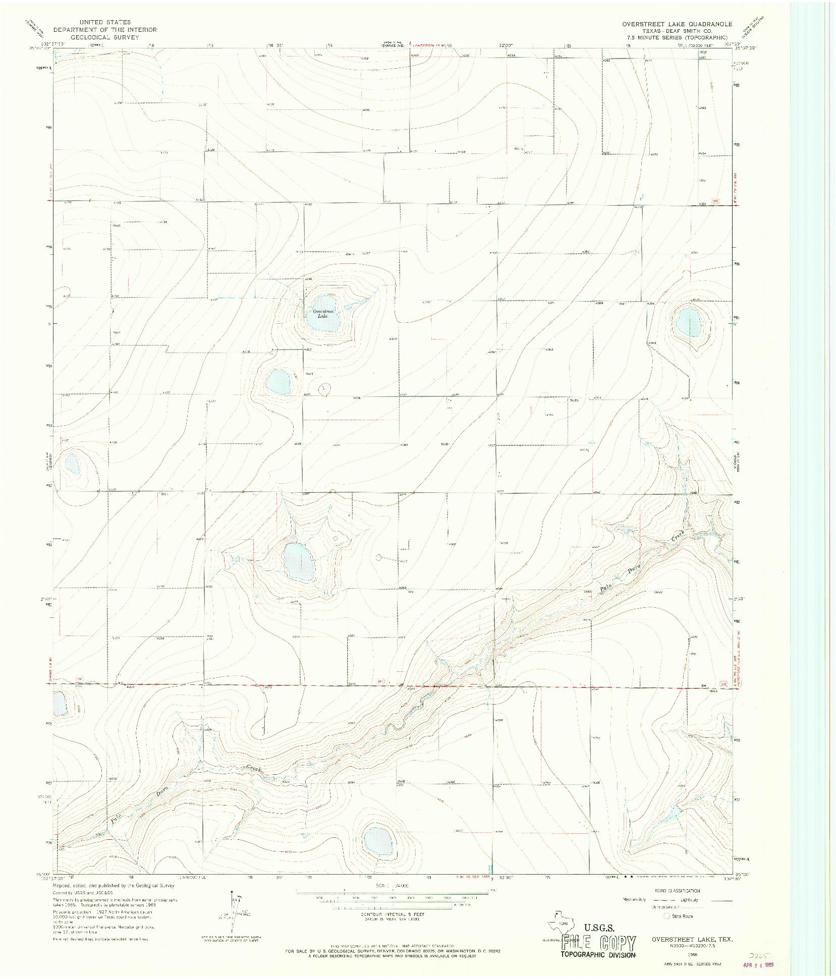 USGS 1:24000-SCALE QUADRANGLE FOR OVERSTREET LAKE, TX 1966