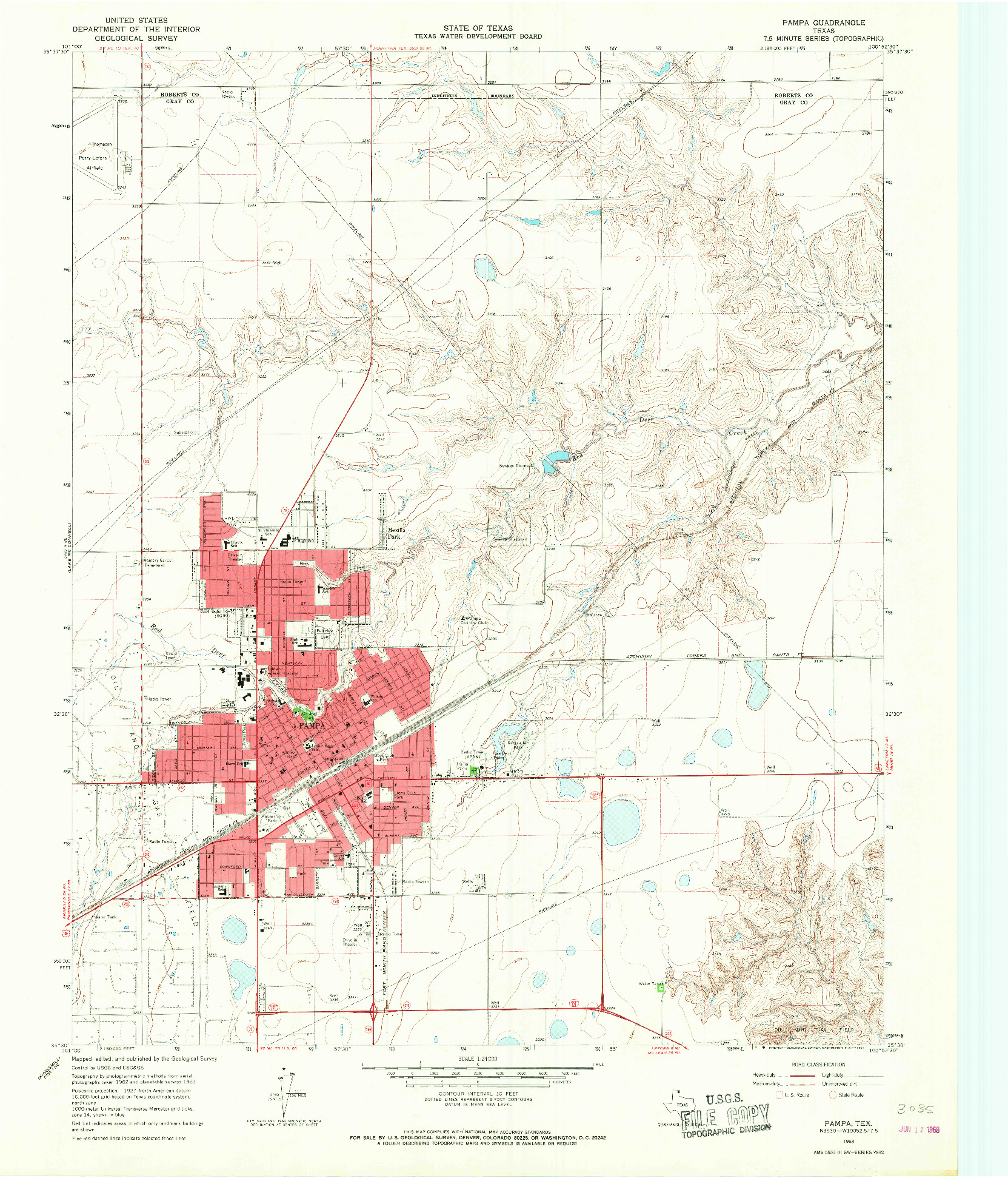 USGS 1:24000-SCALE QUADRANGLE FOR PAMPA, TX 1963