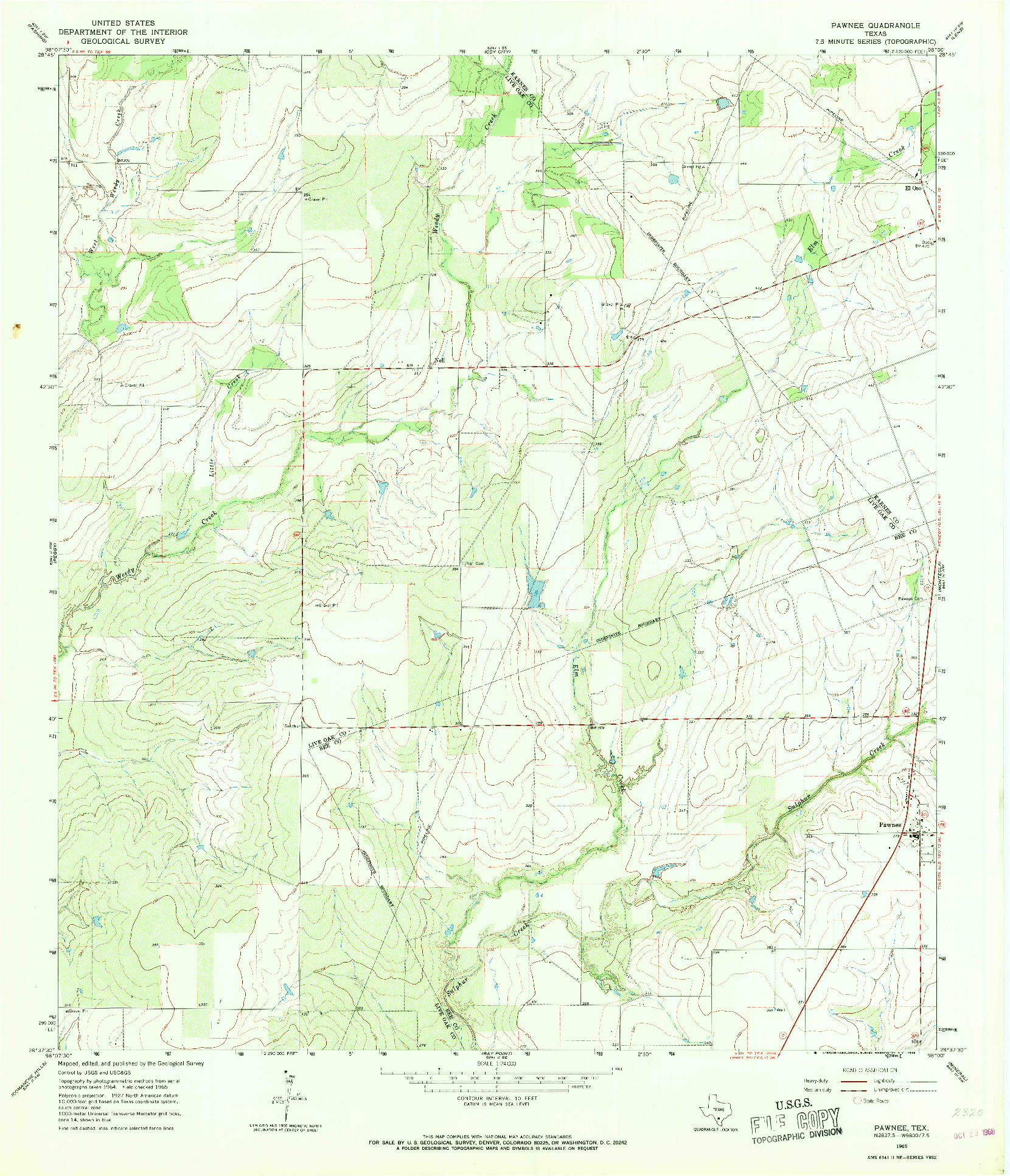 USGS 1:24000-SCALE QUADRANGLE FOR PAWNEE, TX 1965