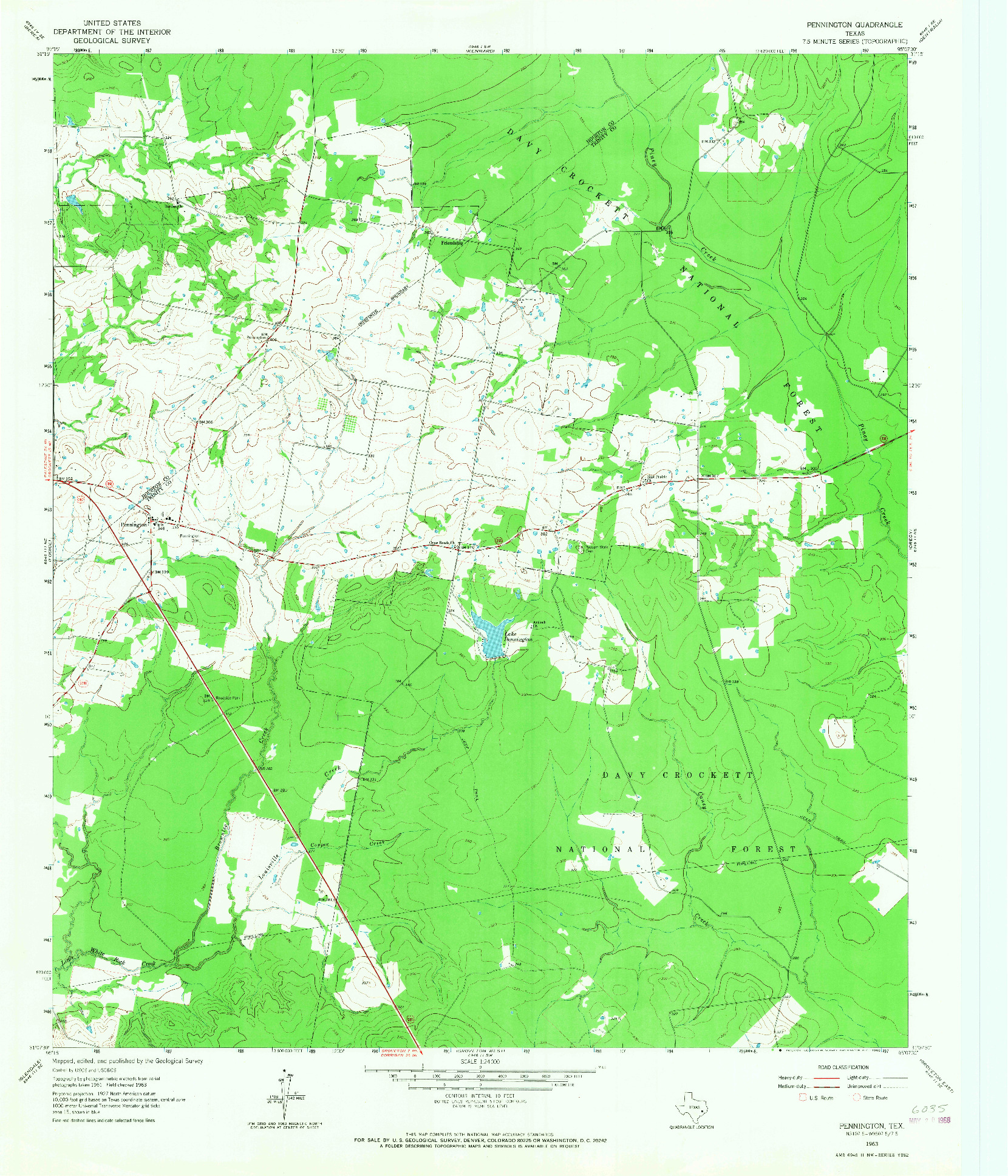 USGS 1:24000-SCALE QUADRANGLE FOR PENNINGTON, TX 1963