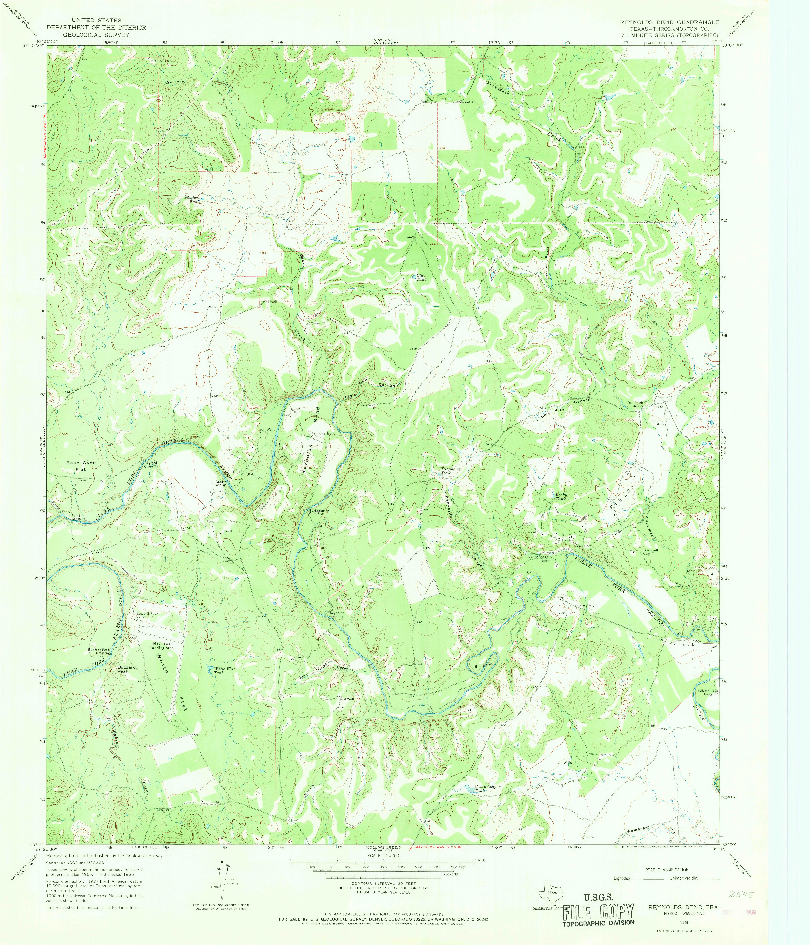 USGS 1:24000-SCALE QUADRANGLE FOR REYNOLDS BEND, TX 1966