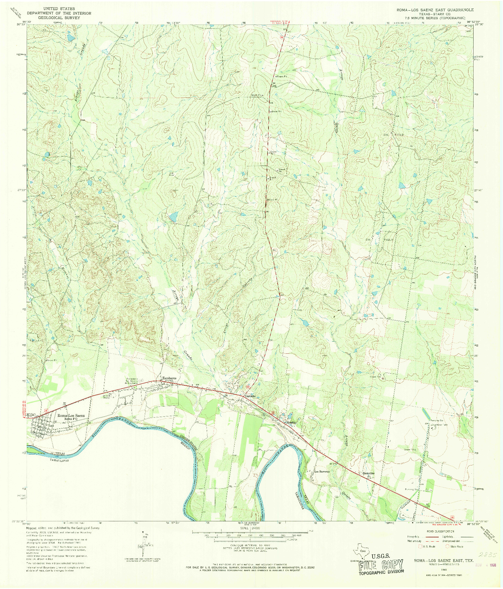 USGS 1:24000-SCALE QUADRANGLE FOR ROMA-LOS SAENZ EAST, TX 1965