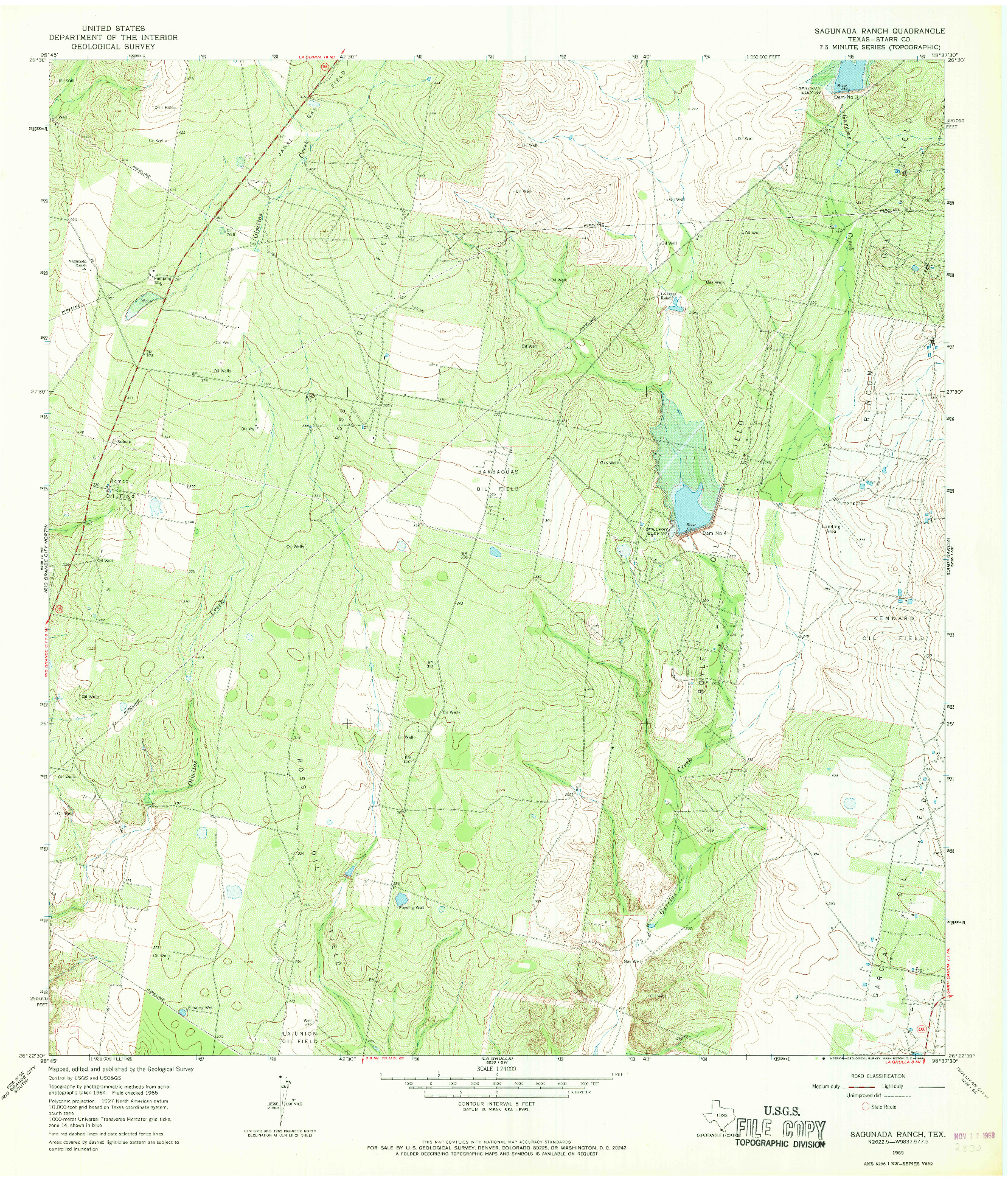 USGS 1:24000-SCALE QUADRANGLE FOR SAGUNADA RANCH, TX 1965