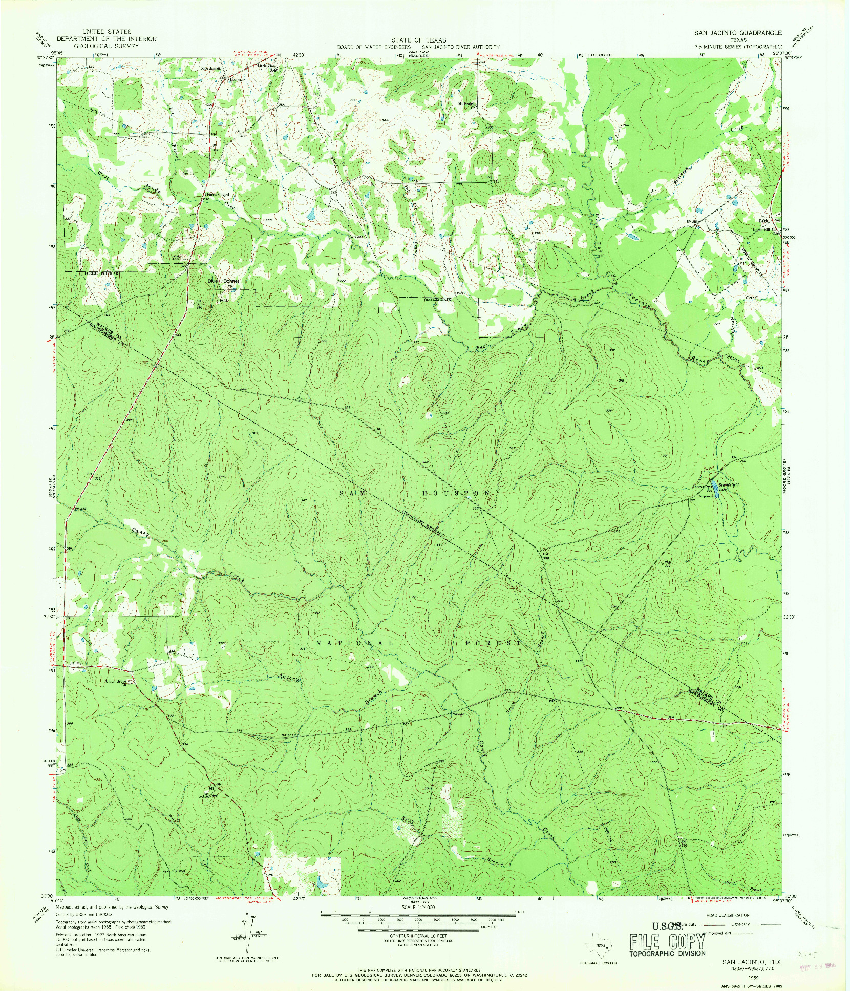 USGS 1:24000-SCALE QUADRANGLE FOR SAN JACINTO, TX 1959