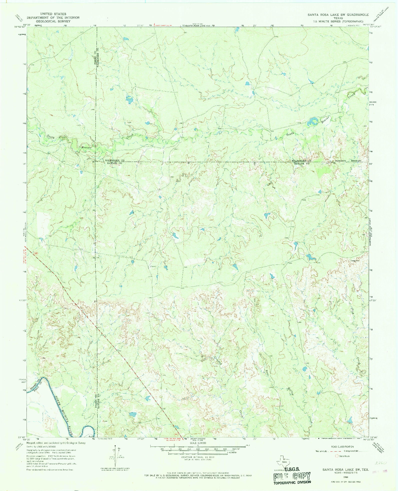 USGS 1:24000-SCALE QUADRANGLE FOR SANTA ROSA LAKE SW, TX 1966