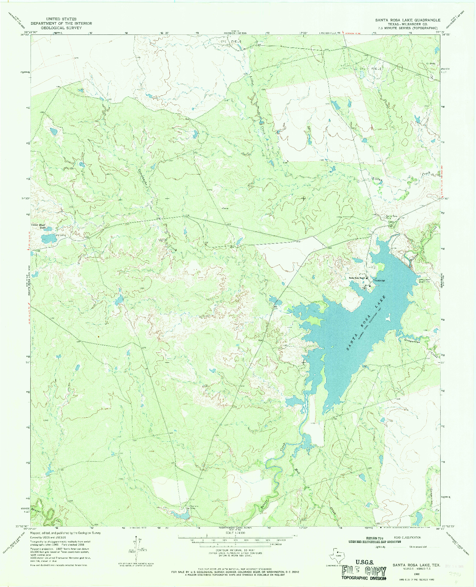 USGS 1:24000-SCALE QUADRANGLE FOR SANTA ROSA LAKE, TX 1966
