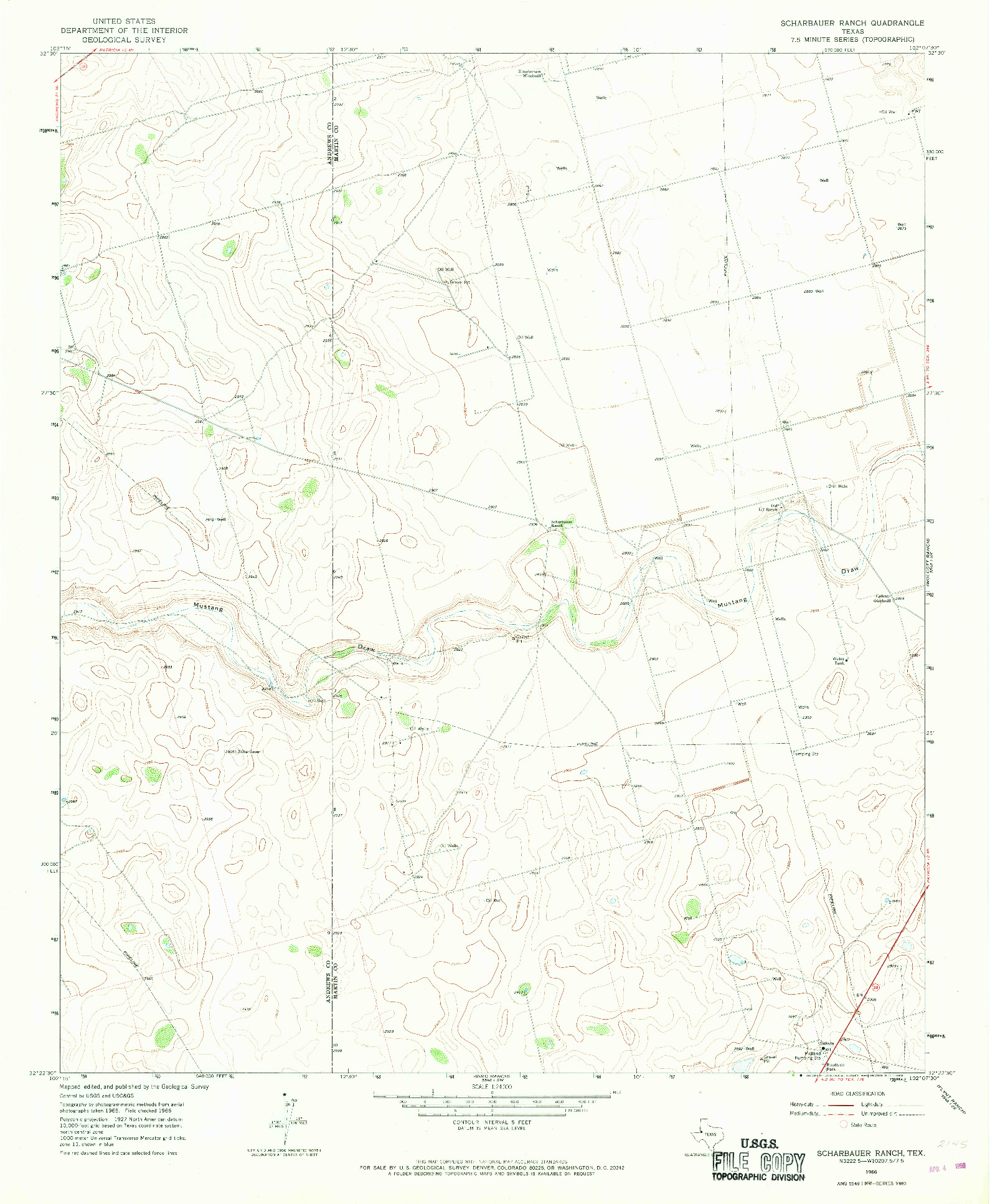 USGS 1:24000-SCALE QUADRANGLE FOR SCHARBAUER RANCH, TX 1966