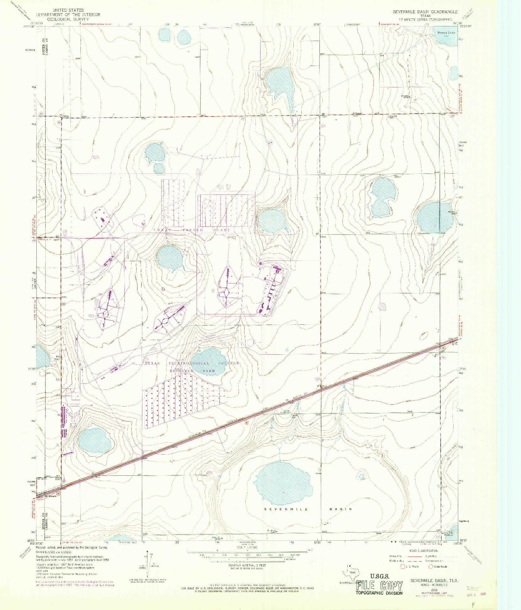 USGS 1:24000-SCALE QUADRANGLE FOR SEVENMILE BASIN, TX 1953
