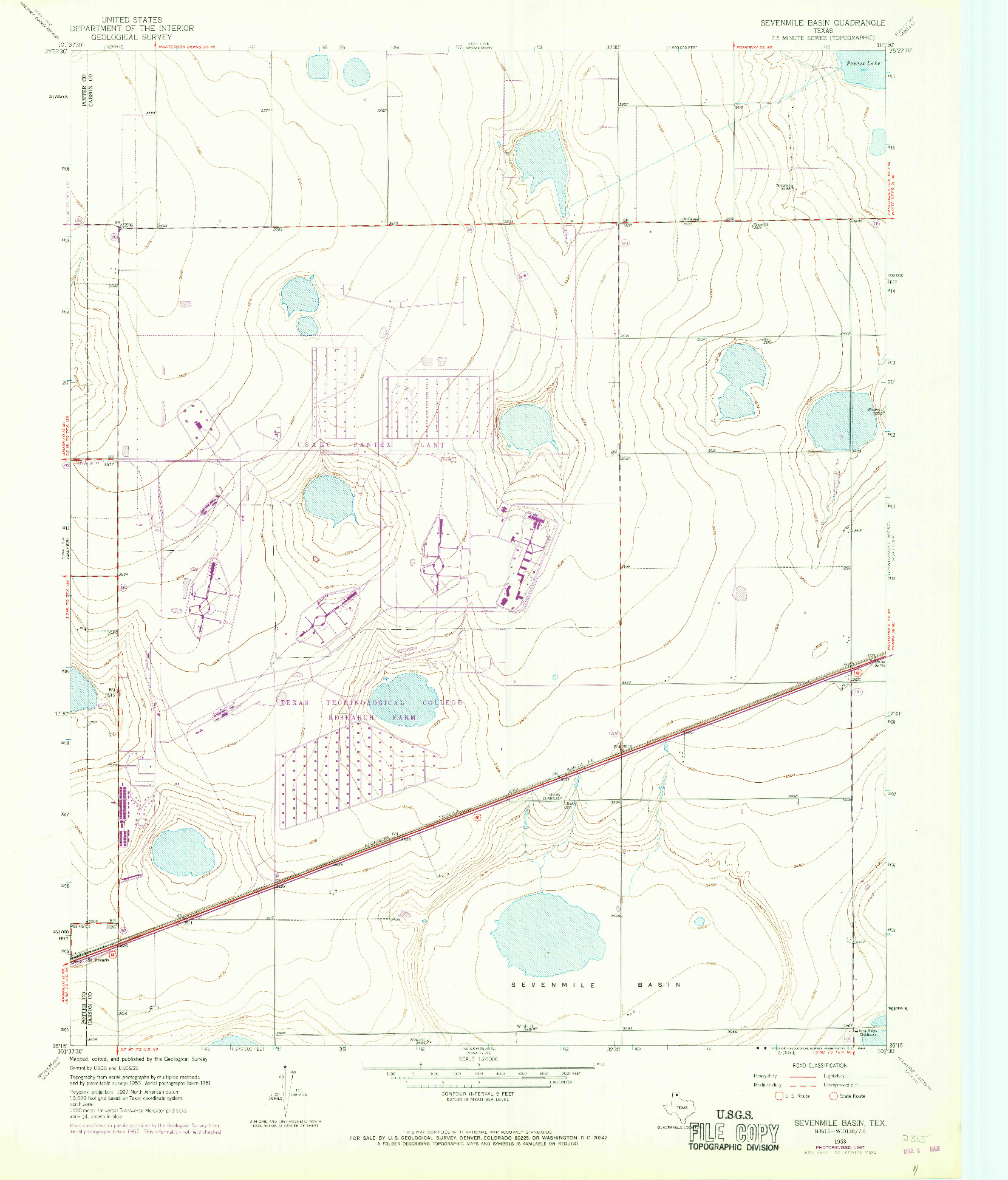 USGS 1:24000-SCALE QUADRANGLE FOR SEVENMILE BASIN, TX 1953