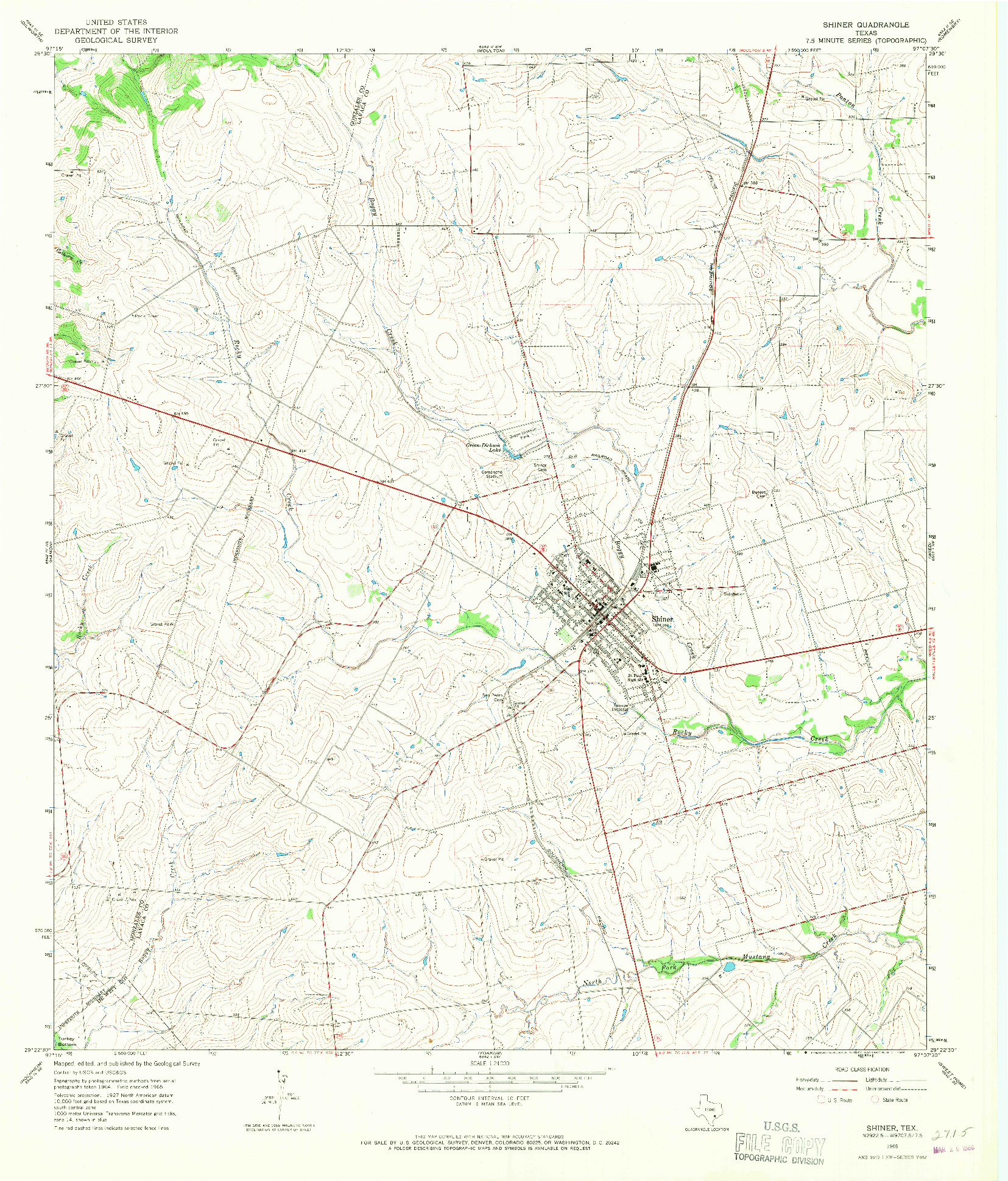 USGS 1:24000-SCALE QUADRANGLE FOR SHINER, TX 1965