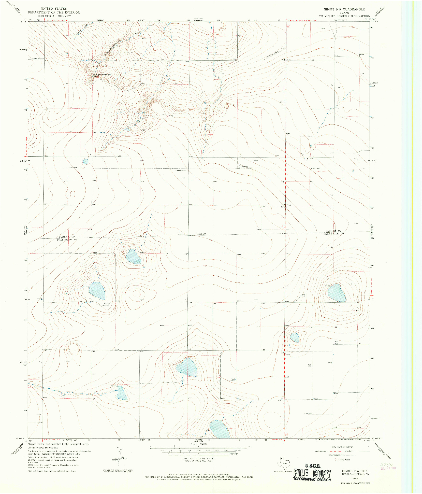 USGS 1:24000-SCALE QUADRANGLE FOR SIMMS NW, TX 1966