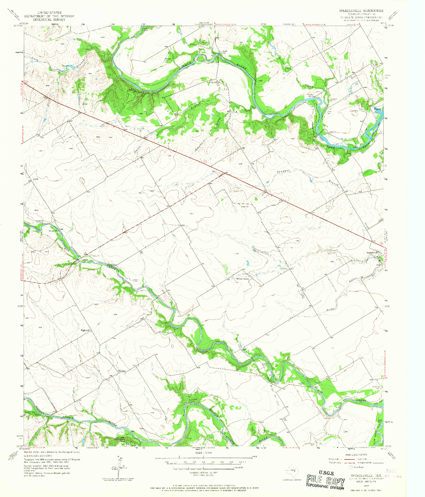 USGS 1:24000-SCALE QUADRANGLE FOR SPEEGLEVILLE, TX 1957