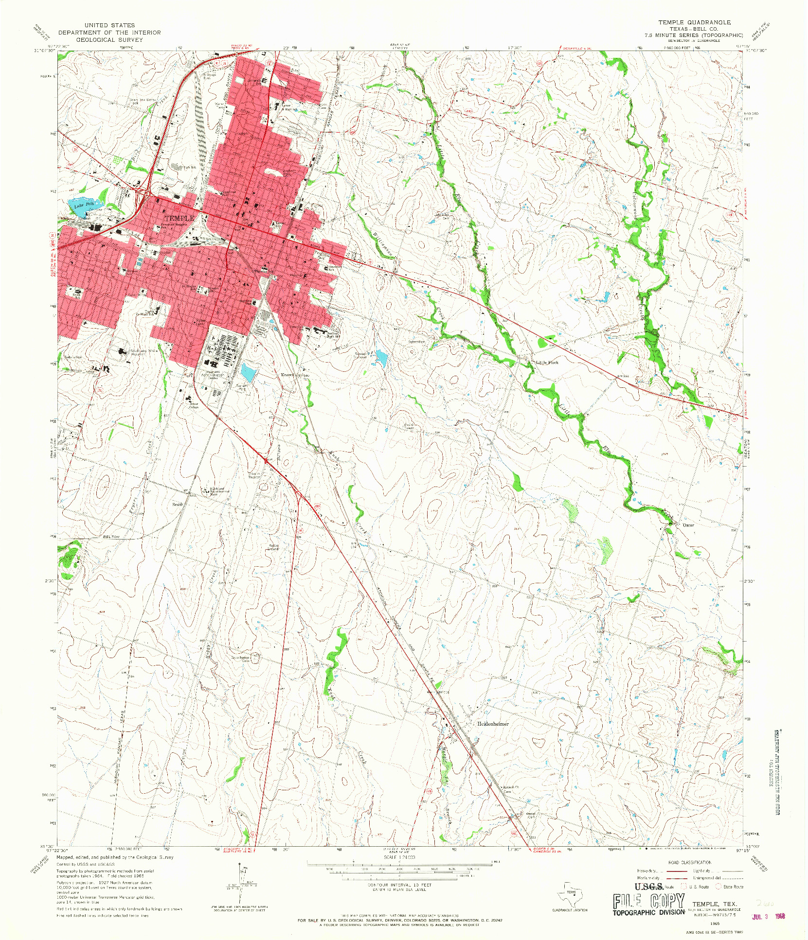 USGS 1:24000-SCALE QUADRANGLE FOR TEMPLE, TX 1965